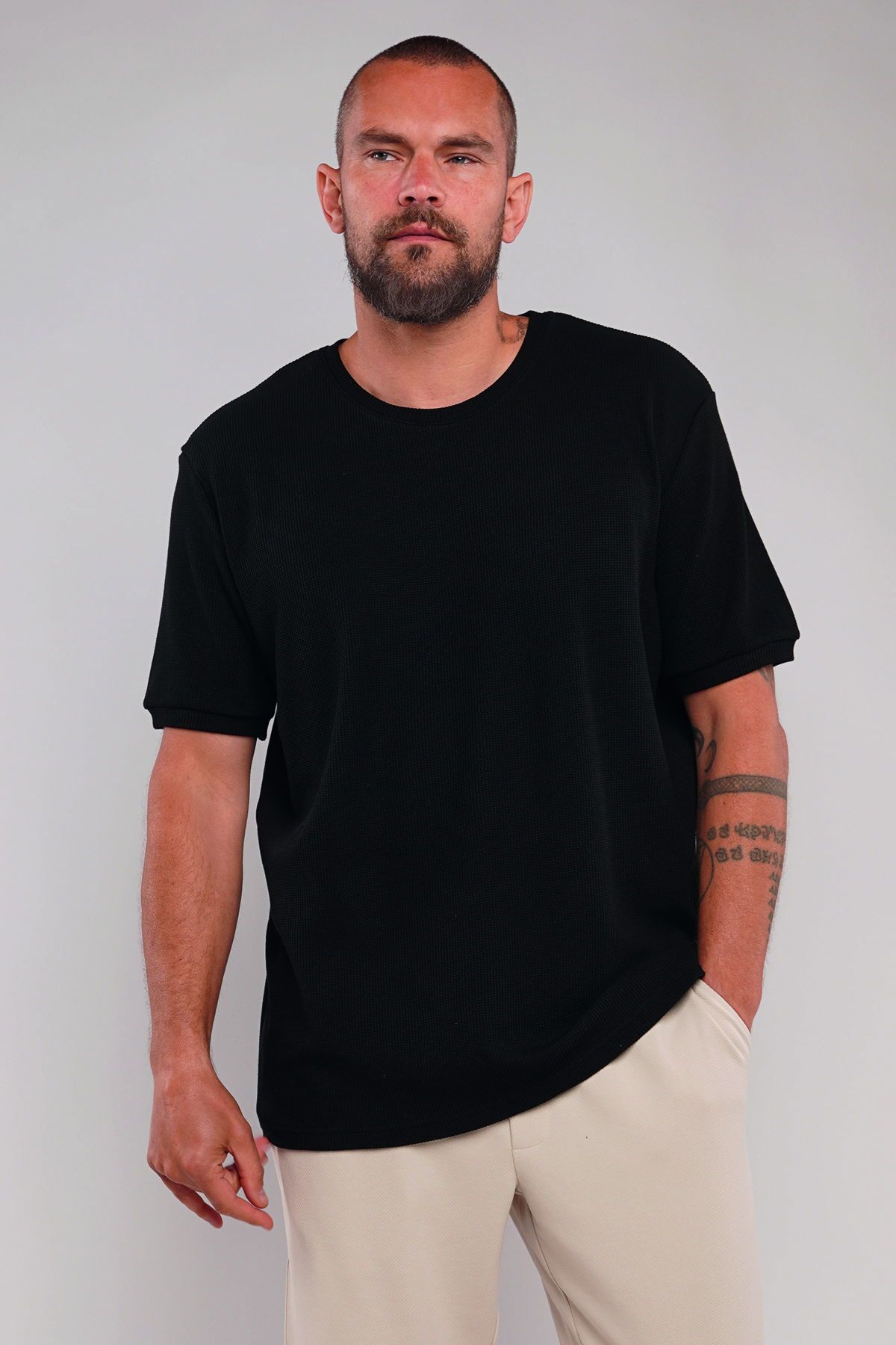 SİYAH Gabria Bisiklet Yaka Erkek T-shirt