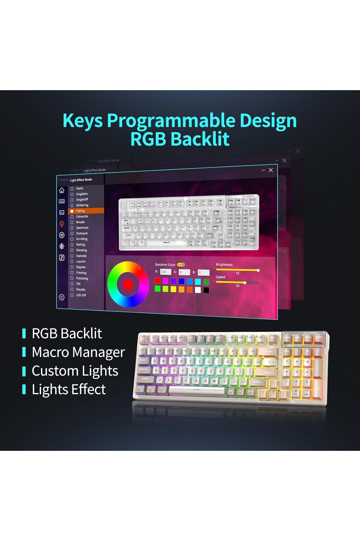 Aula-F98 95% Tri-Mode RGB Wireless Mechanical Gaming Keyboard, Pre-lubed Nimbus V3 Switches Hot-swappable 3