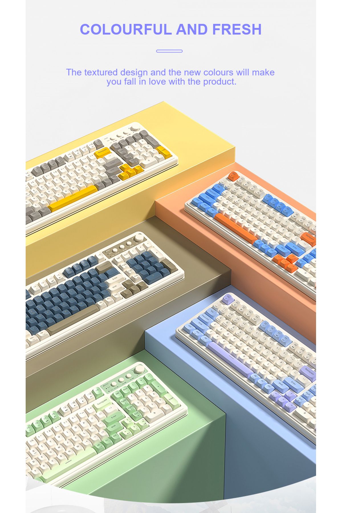 Aula-S99 Keys Tri-Mode with Media Knob Programmable Membrane Computer RGB Wireless Creamy Gaming Keyboard 5