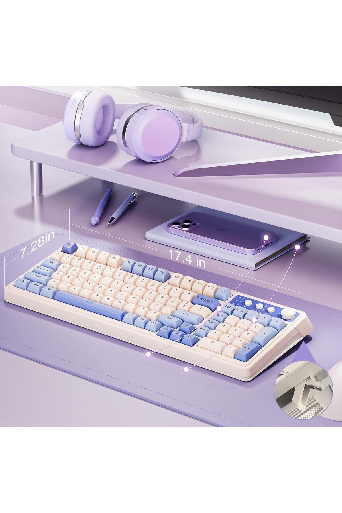 Aula-لوحة مفاتيح S99 ثلاثية الأوضاع مع مقبض وسائط غشائية قابلة للبرمجة للكمبيوتر RGB لوحة مفاتيح ألعاب كريمية لاسلكية 6