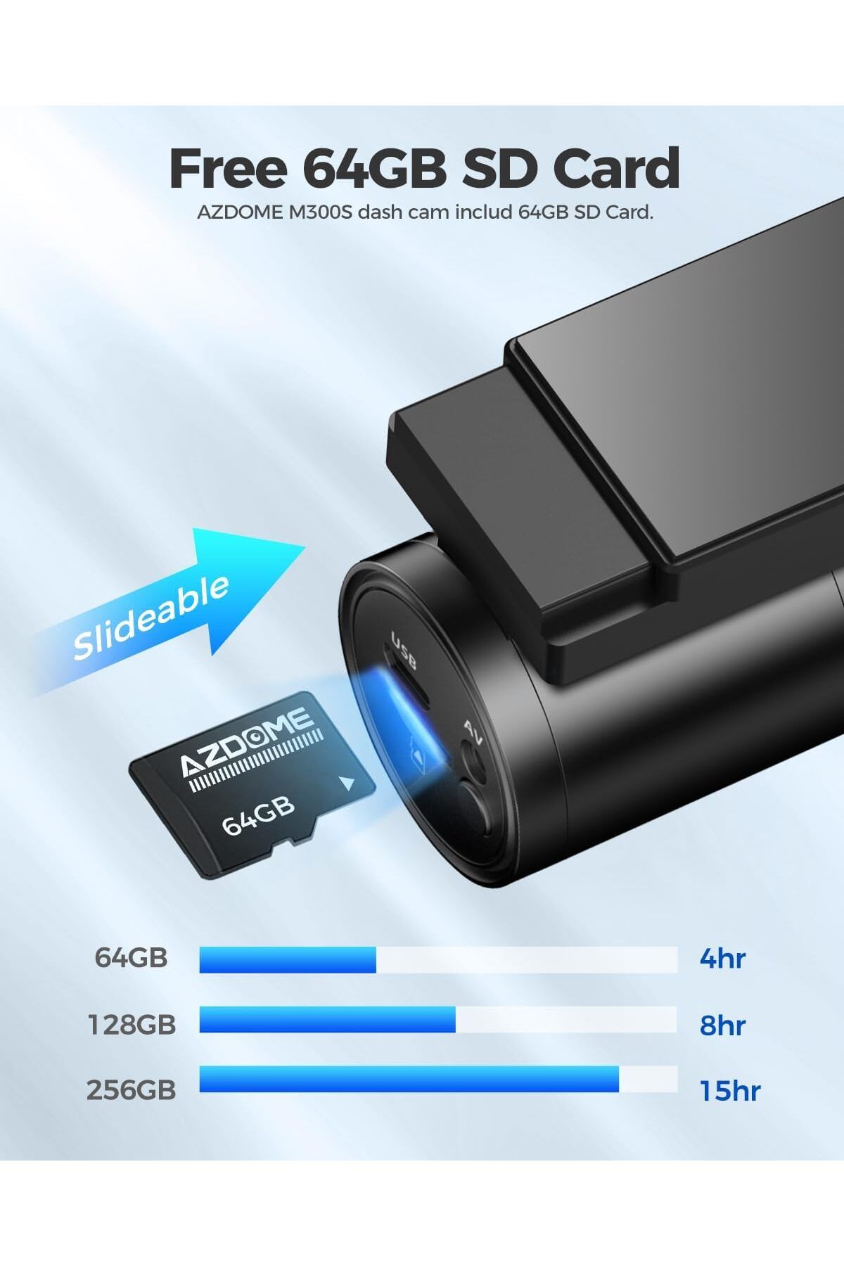 AZDOME-4K Front+ Rear Dash Cam M300S with WiFi, Dash Cam Front and Rear GPS 64GB SD Card included 5