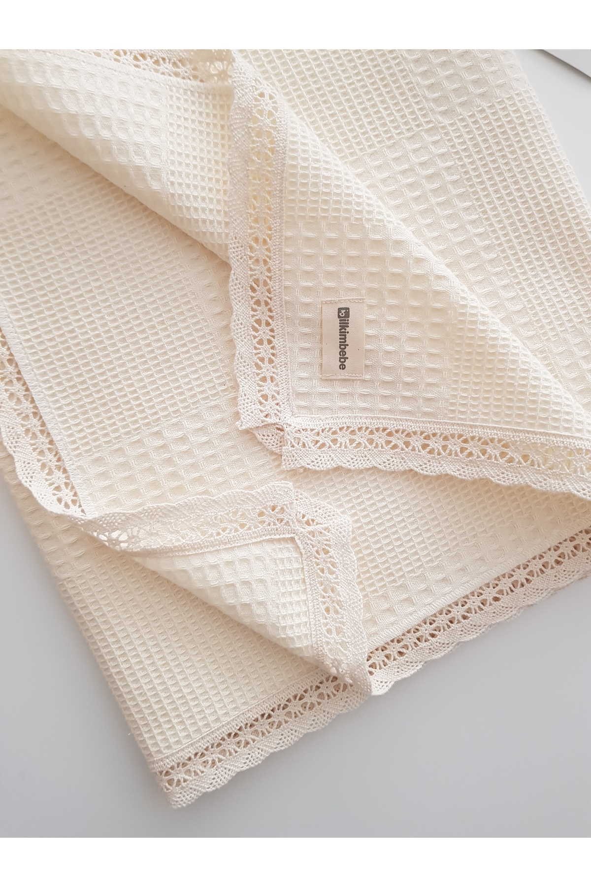 ib ilkimbebe %100 Pamuklu , Dantelli Pike Bebek Battaniyesi 85x90 fotoğrafı 2 (önizleme)