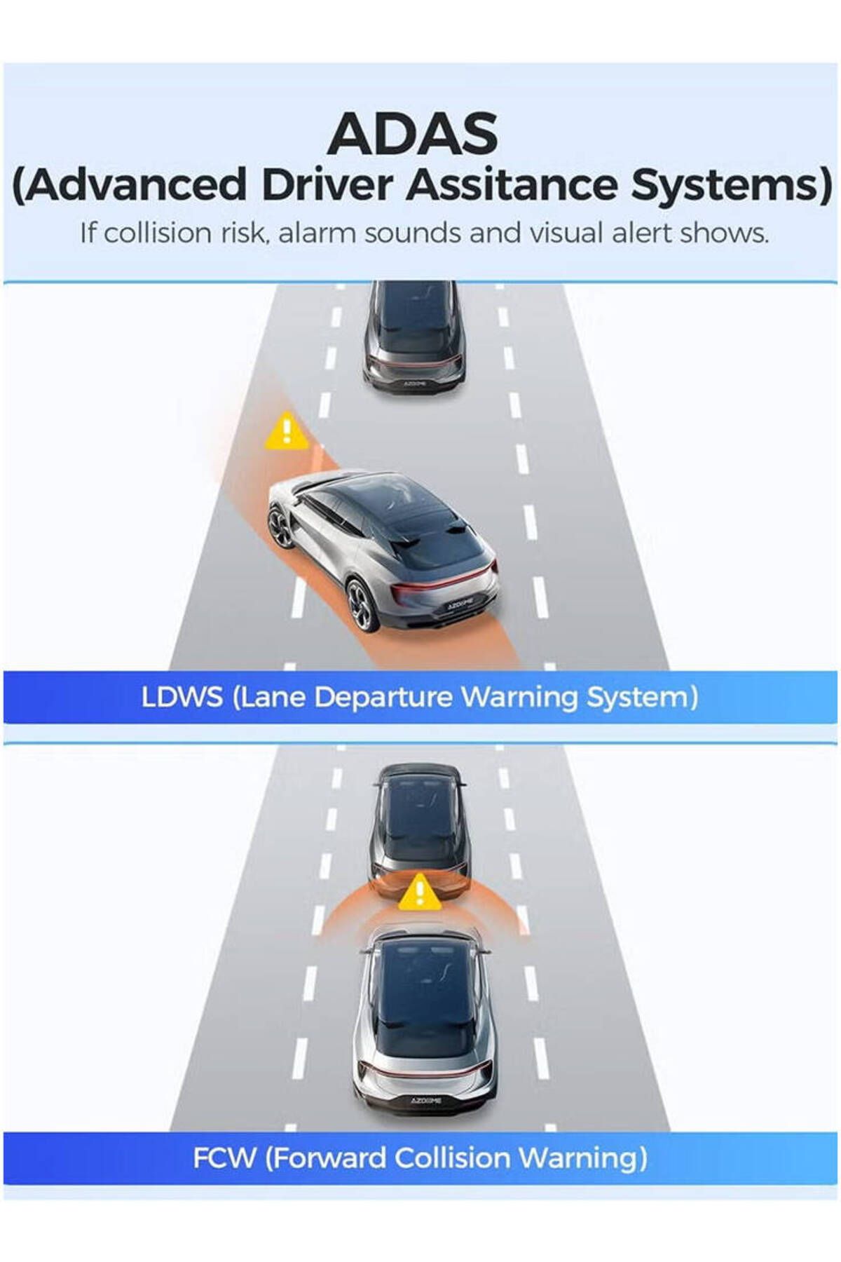 AZDOME-M17 Pro WiFi Front + Rear Dash Cam, FHD 1080P Car Driving Recorder ADAS, G-Sensor Loop Recording 2