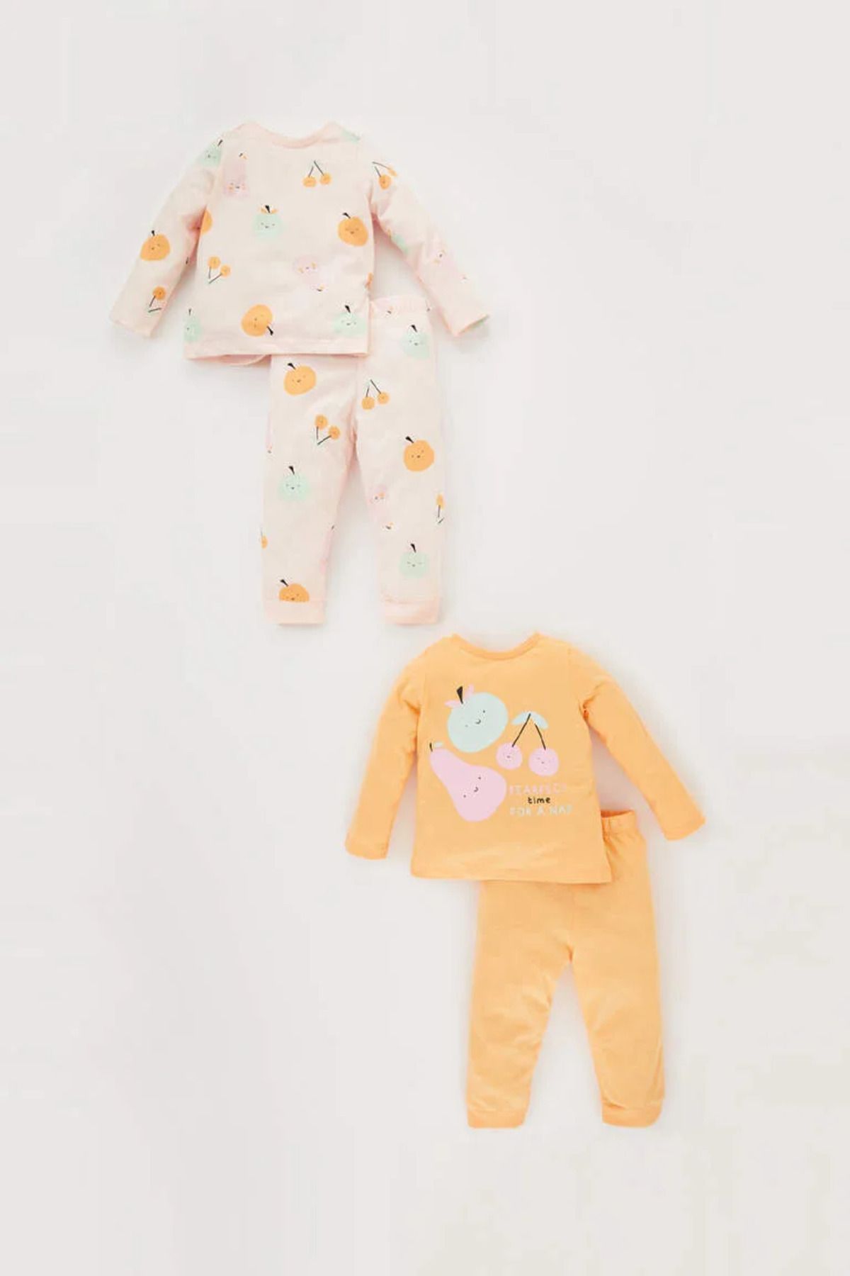 DeFacto Fruit Print Baby Girl Pajamas Set - 4-Piece Combed Cotton, Long Sleeve, Elastic Waist, A9345A5Pn436