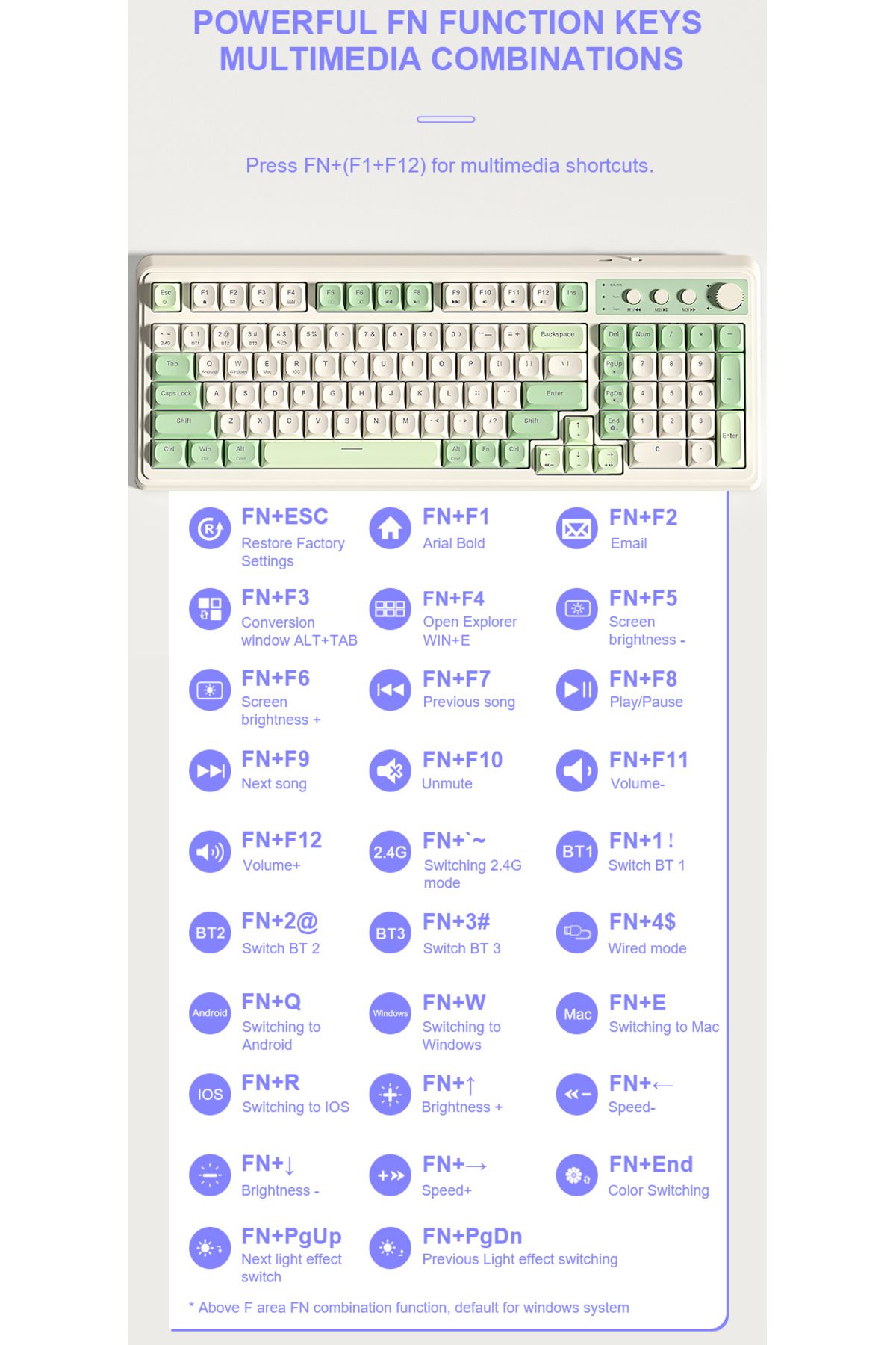 Aula-S99 Keys Tri-Mode with Media Knob Programmable Membrane Computer RGB Wireless Creamy Gaming Keyboard 6