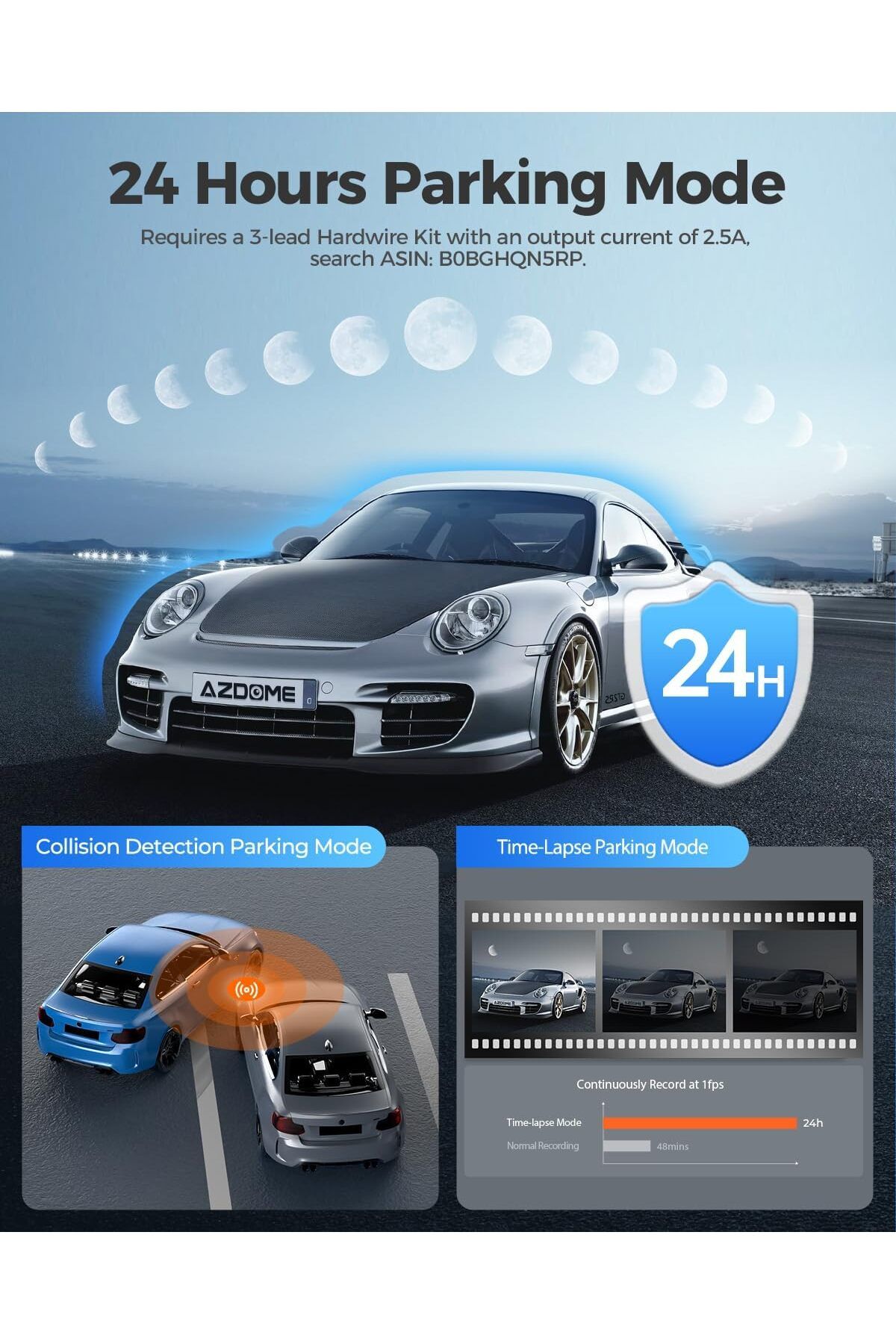 AZDOME-4K Front+ Rear Dash Cam M300S with WiFi, Dash Cam Front and Rear GPS 64GB SD Card included 6