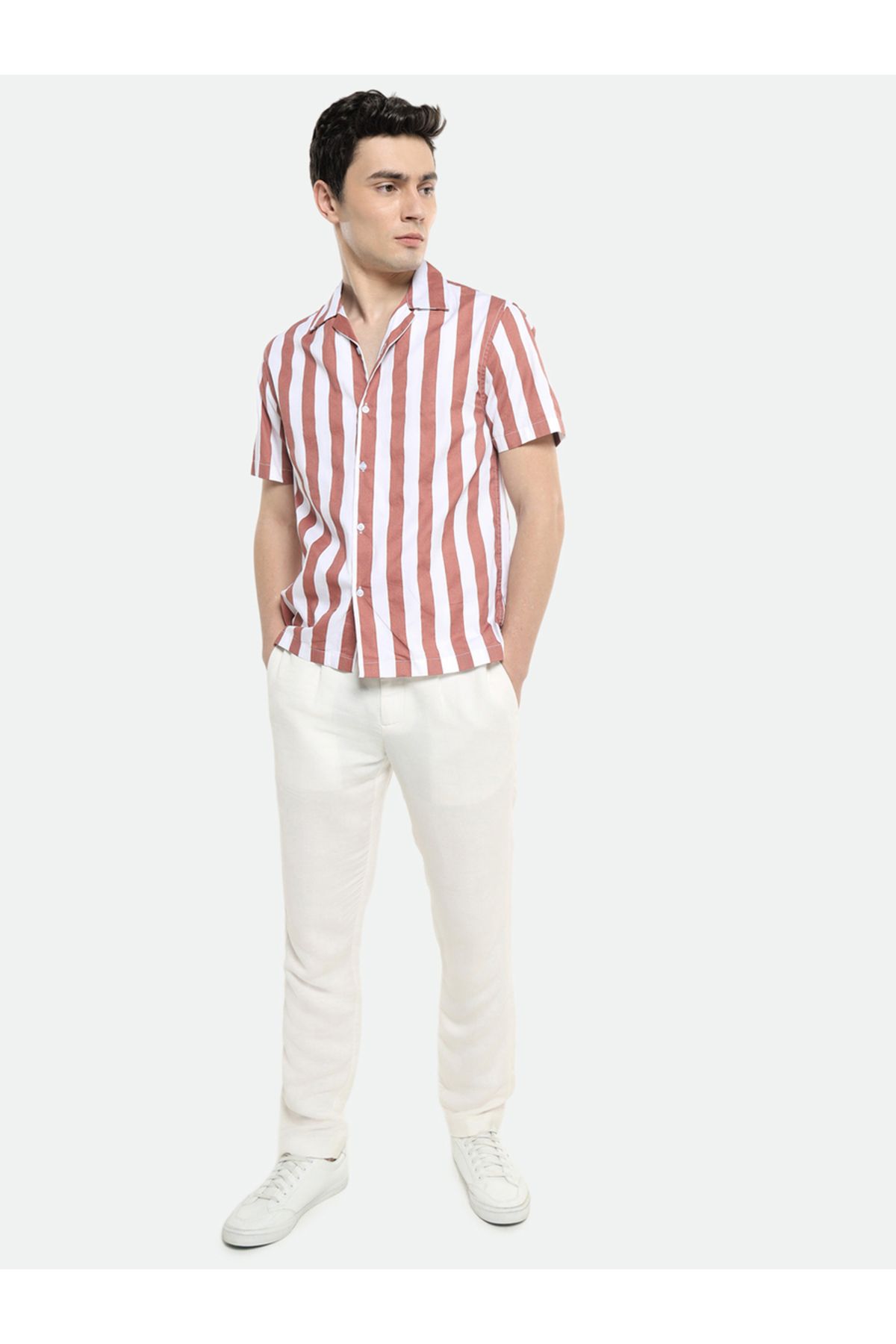 Dennis Lingo By Styli-Spread Collar Striped Casual Shirt 4