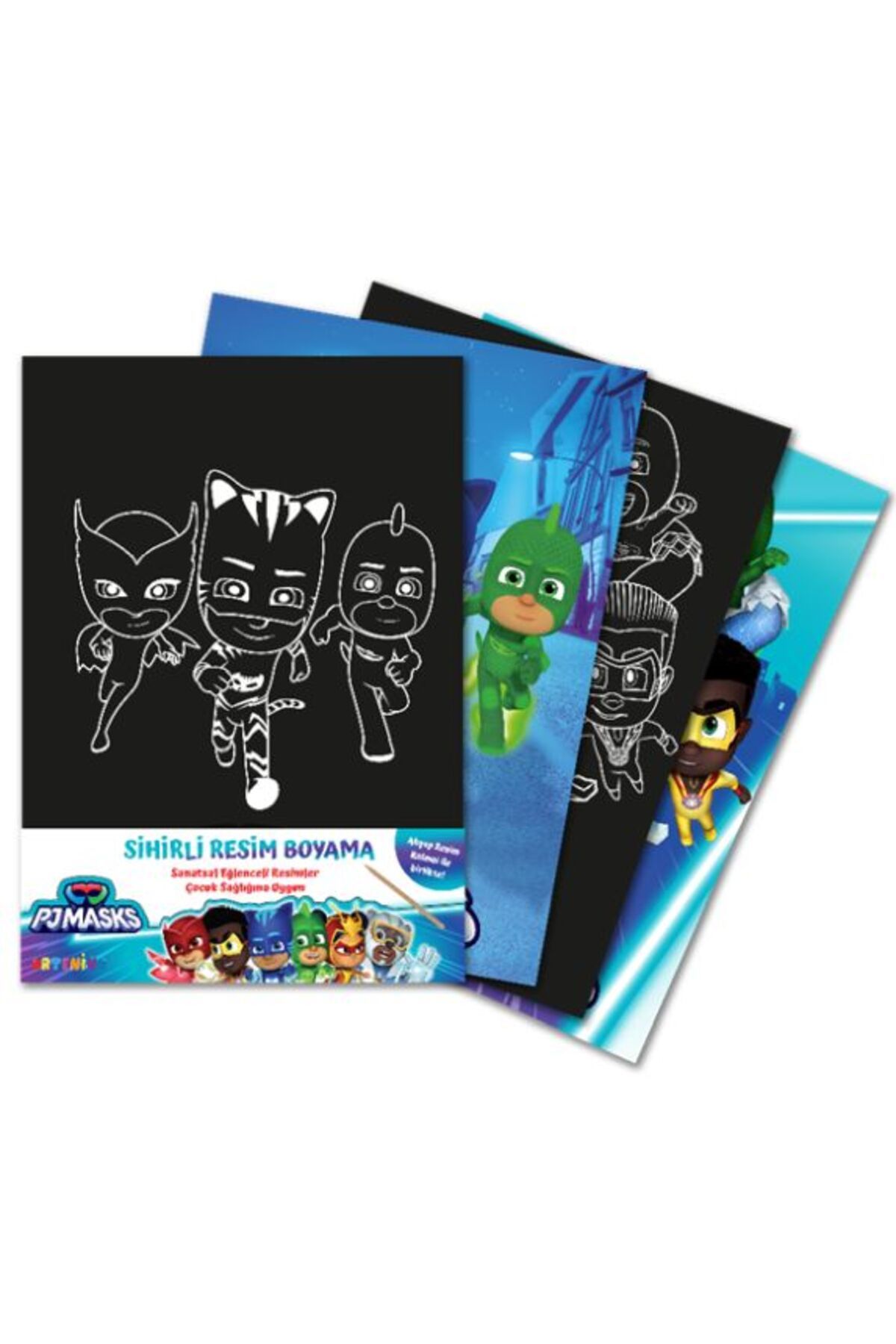 Artenino Pjmasks Sihirli Resim Boyama - Ahşap Kalem Hediyeli