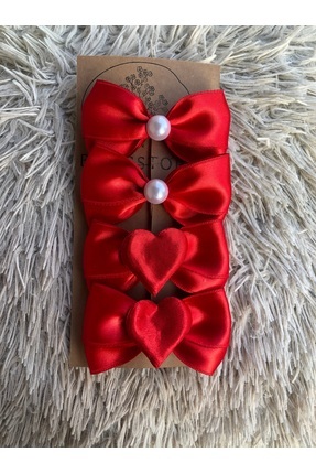 Budgstore Kırmızı Saten 4’lü Toka Set Yeni Yıl 23 Nisan Parti Okul Bayram Yıl...