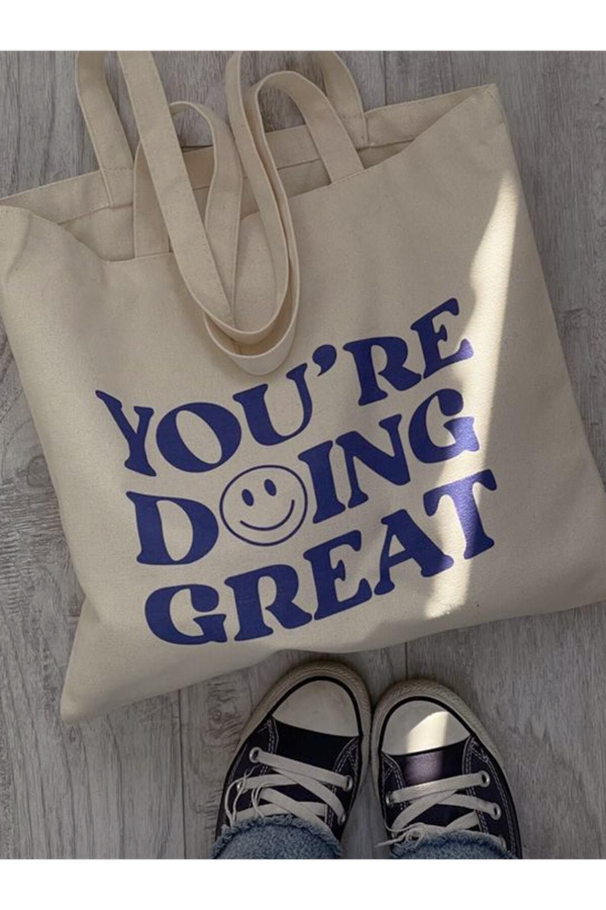 Çınar Bez Çanta You're Doing Great Tasarımlı Tote Bag Bez Çanta