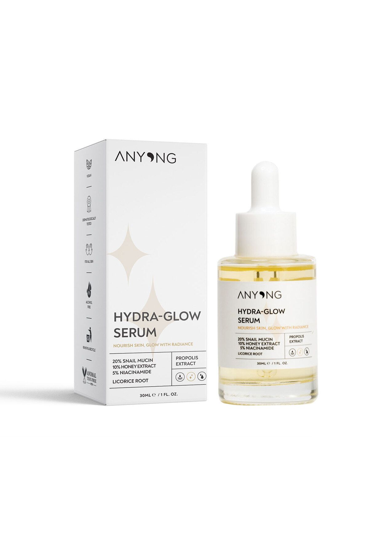 Anyong Nemlendirici, Aydınlatıcı, Yatıştırıcı, Canlandırıcı Serum 30 ml (SALYANGOZ ÖZÜ & BAL & NİASİNAMİD)