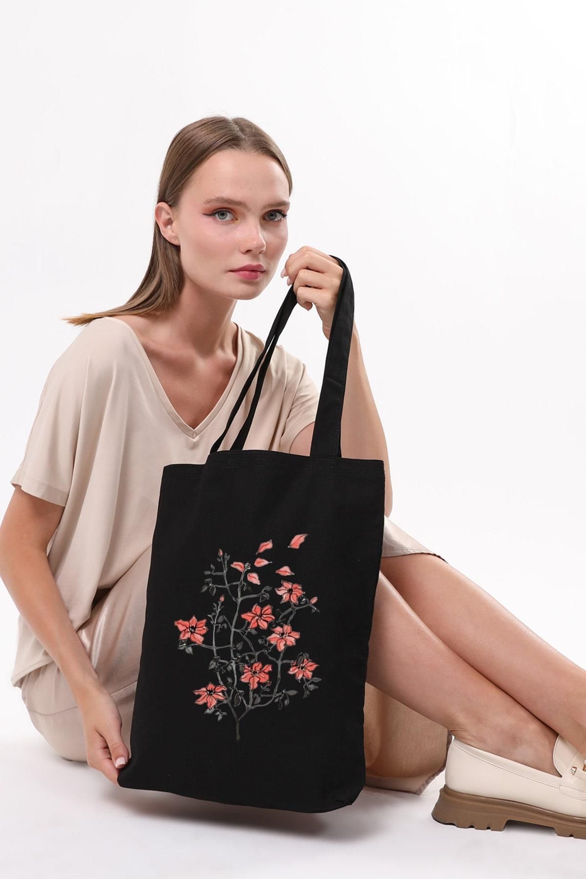 Çınar Bez Çanta-Black Canvas We Heart It Printed Bag 3