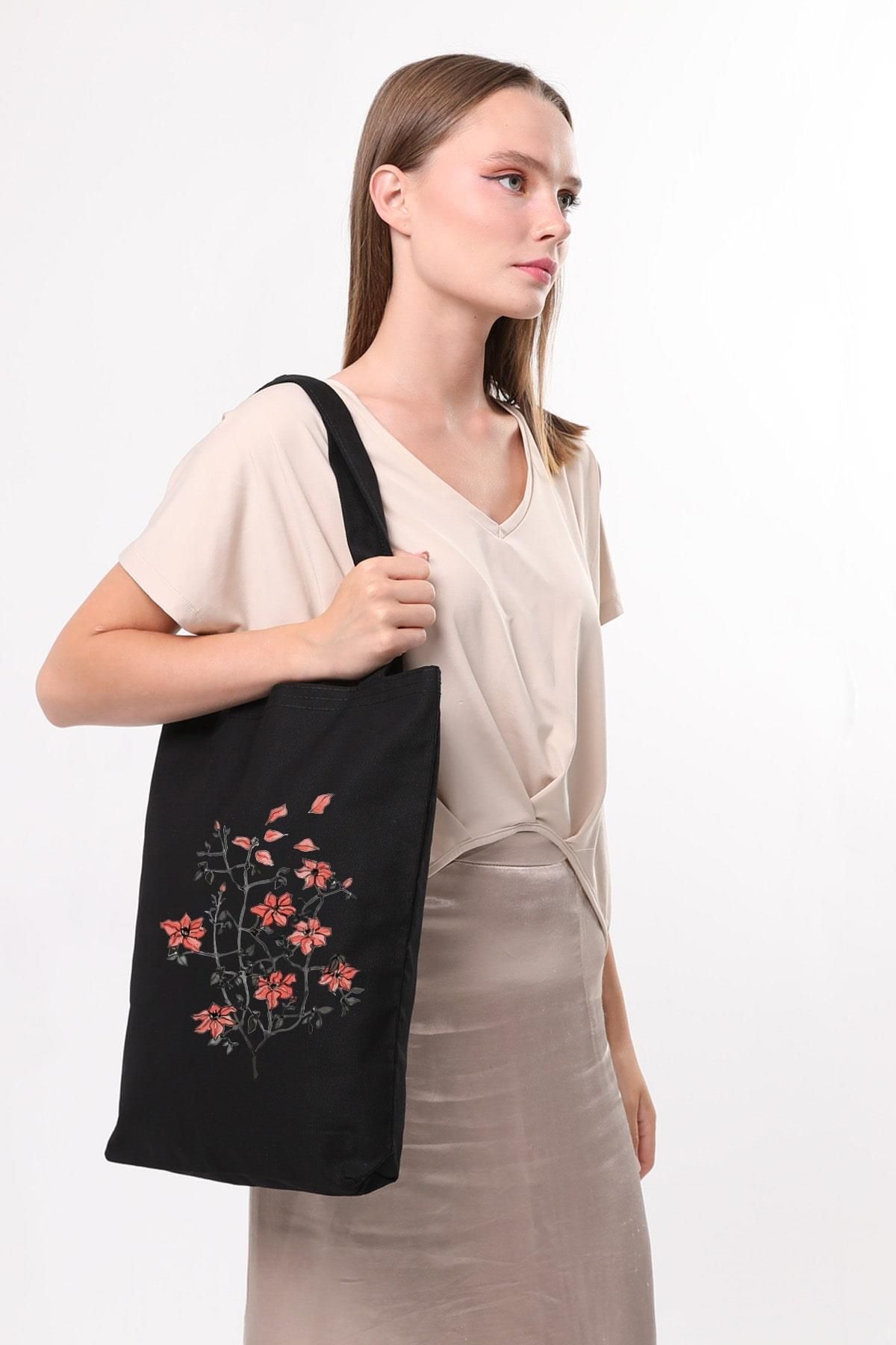 Çınar Bez Çanta-Black Canvas We Heart It Printed Bag 2