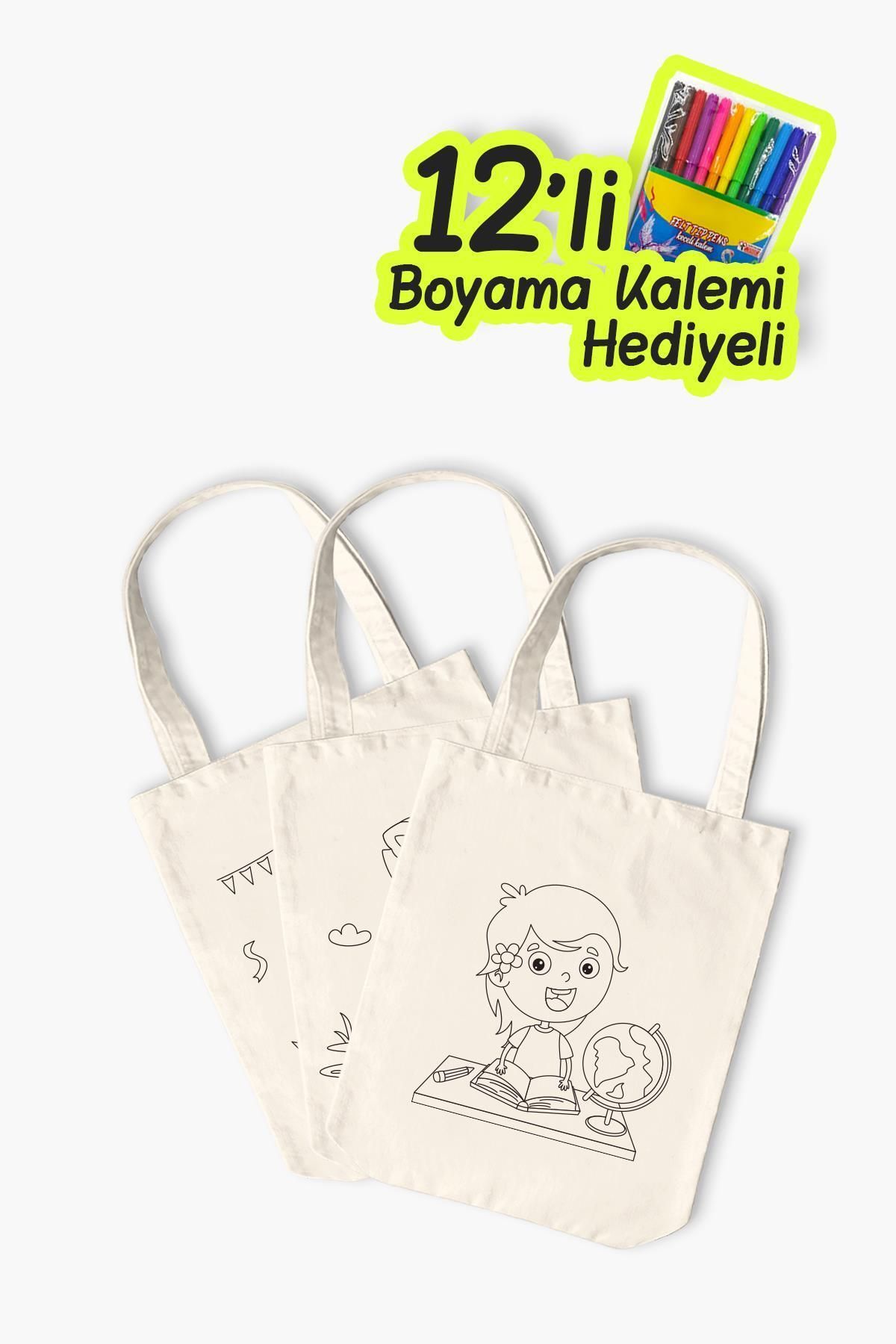 Çınar Bez Çanta Çocuk Aktiviteleri Desenli Boyama Çantası - 10 Adet