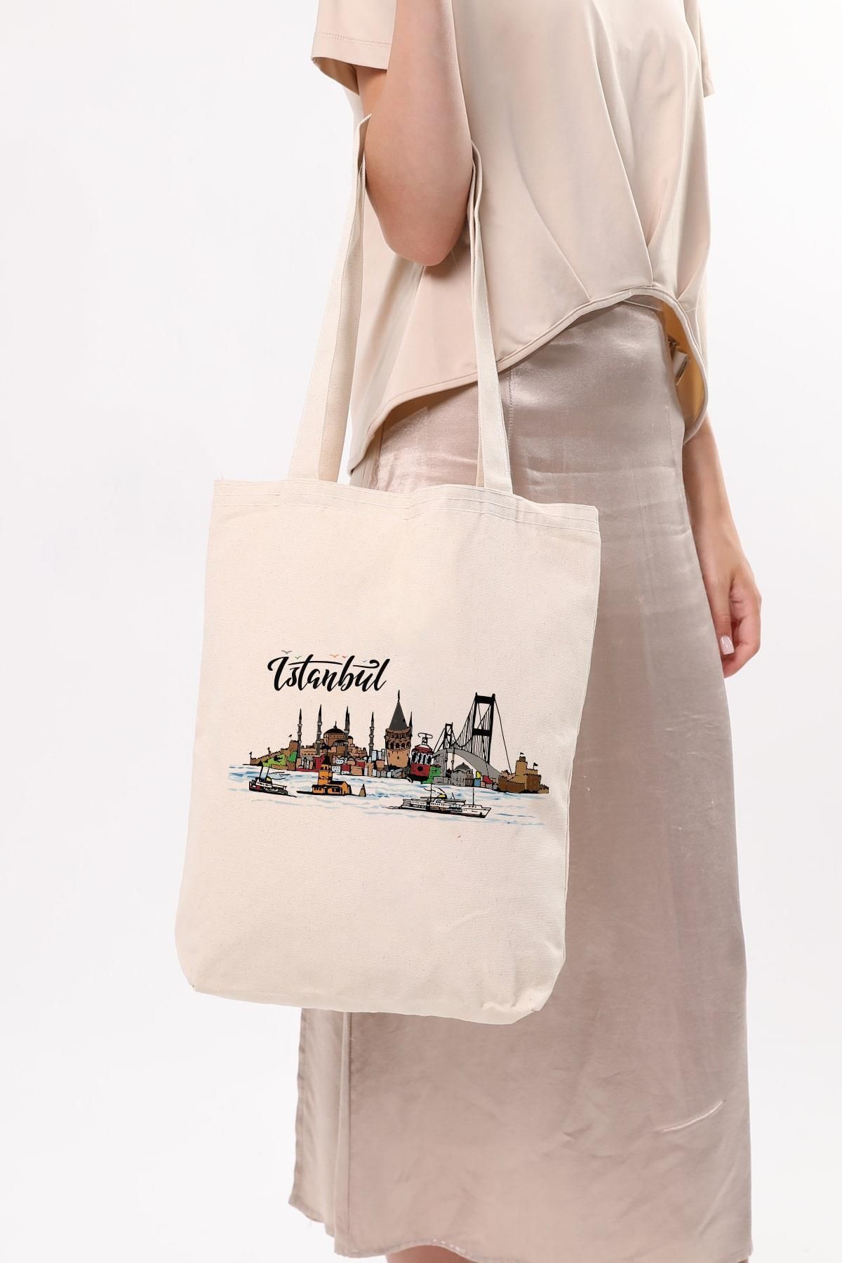 Çınar Bez Çanta-Canvas Colorful Istanbul Printed Cloth Bag 5