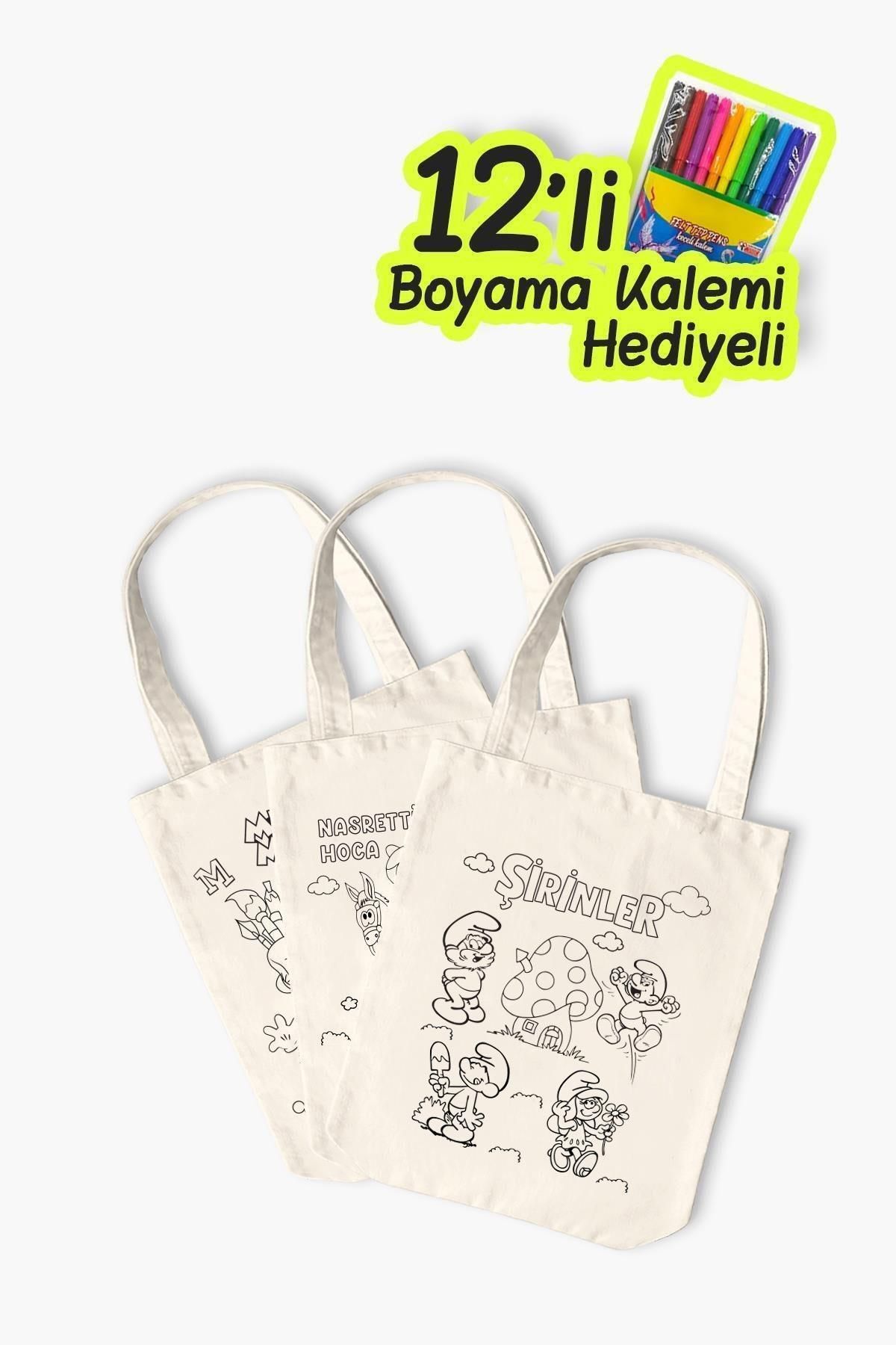 Çınar Bez Çanta Çizgi Film Desenli Boyama Çantası - 10 Adet