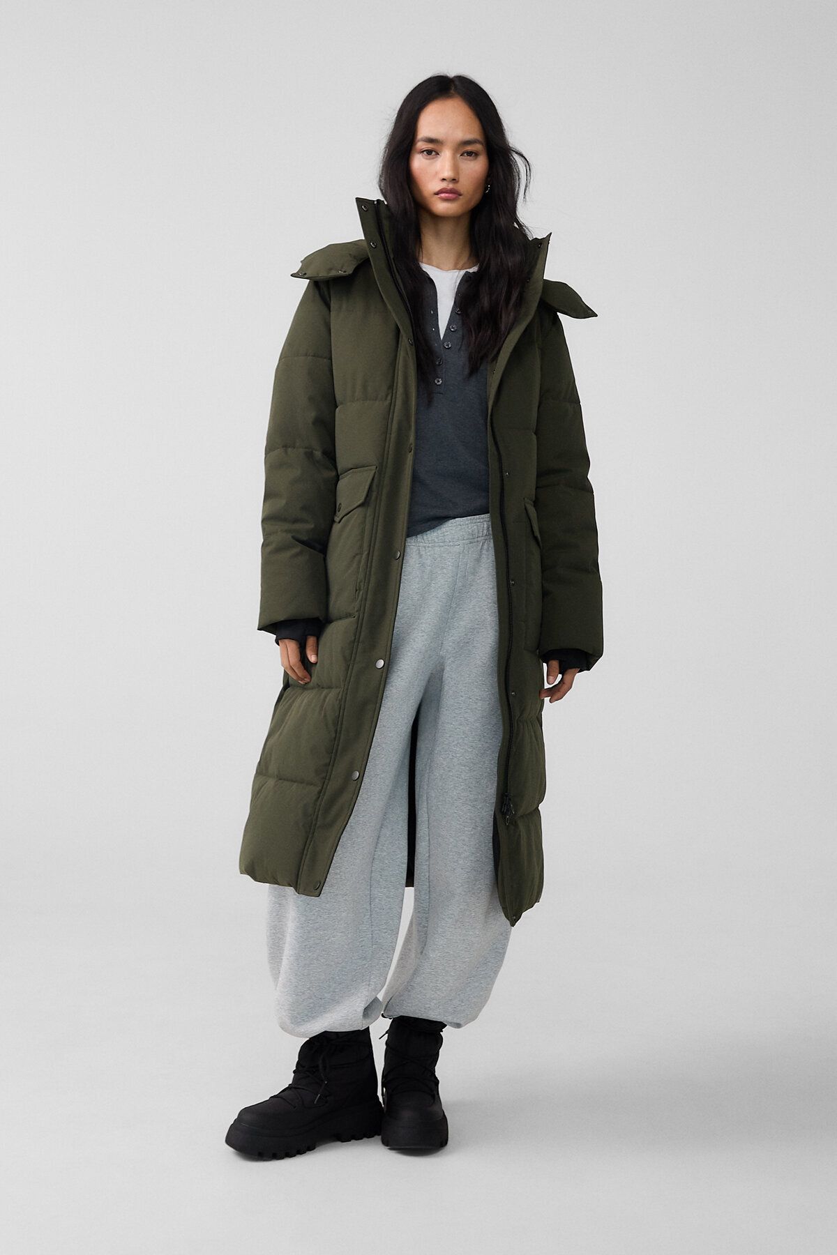 Stradivarius-Long puffer coat with hood 2