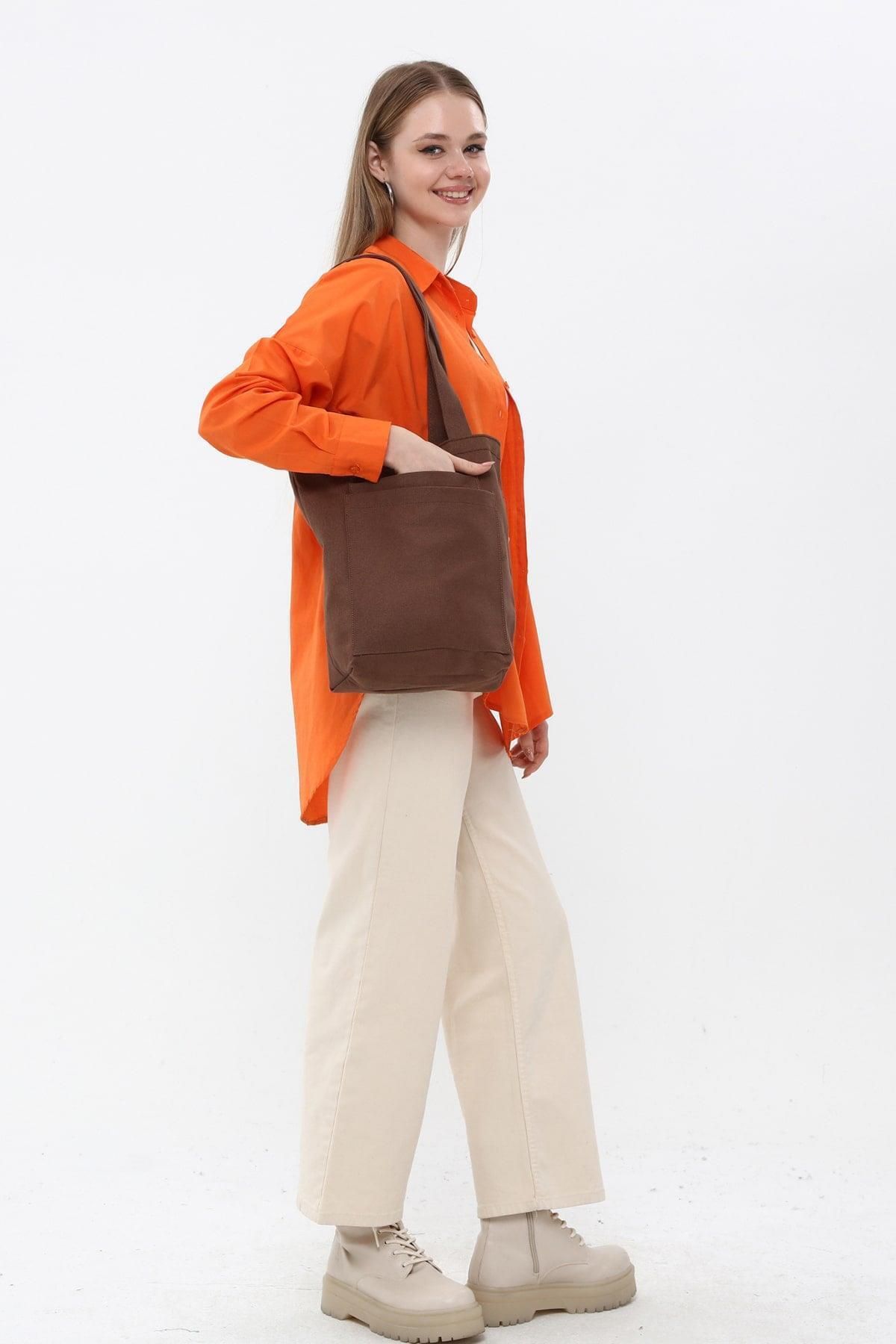 Bagg-Dark Brown Gabardine Bag with 2 Pockets 3