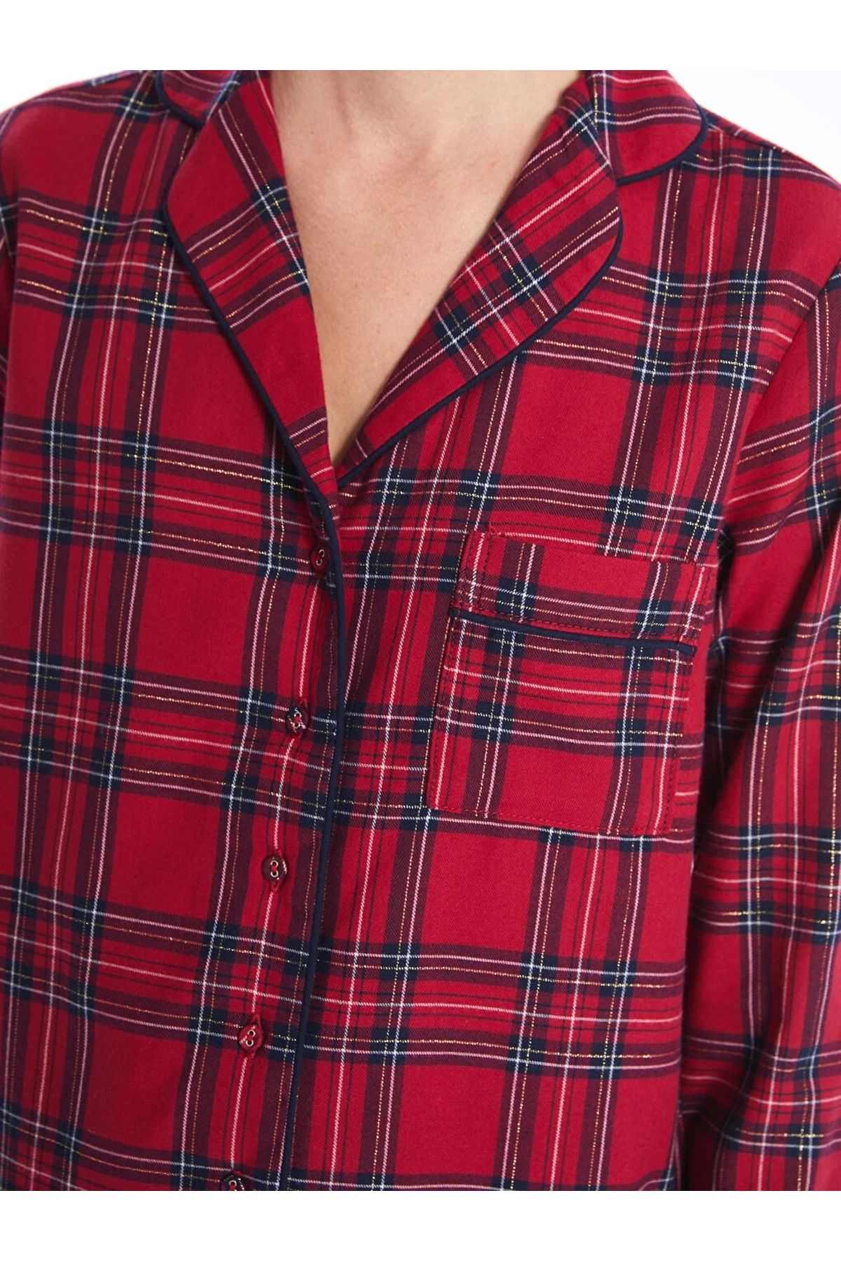 LC Waikiki-Lcw Dream Red Shirt Collar Plaid Women's Pajamas Set 3