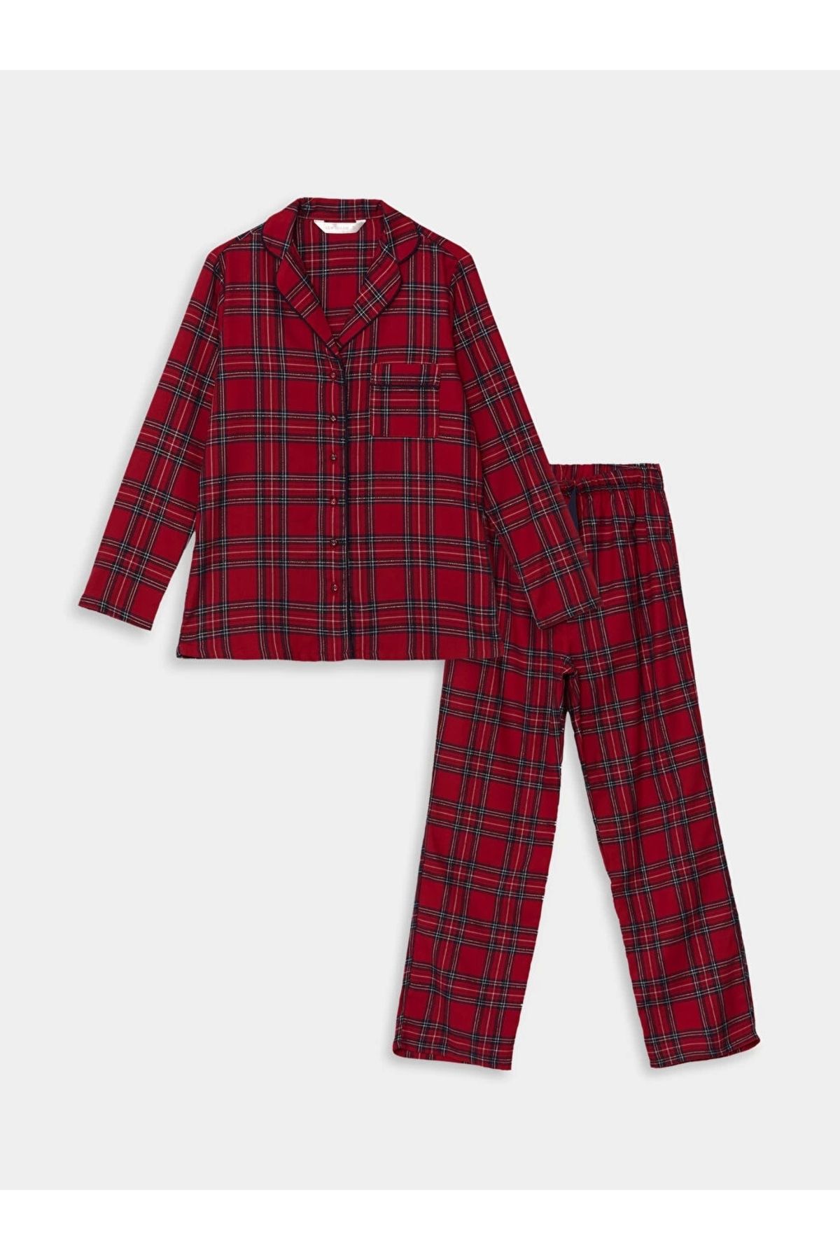 LC Waikiki-Lcw Dream Red Shirt Collar Plaid Women's Pajamas Set 5