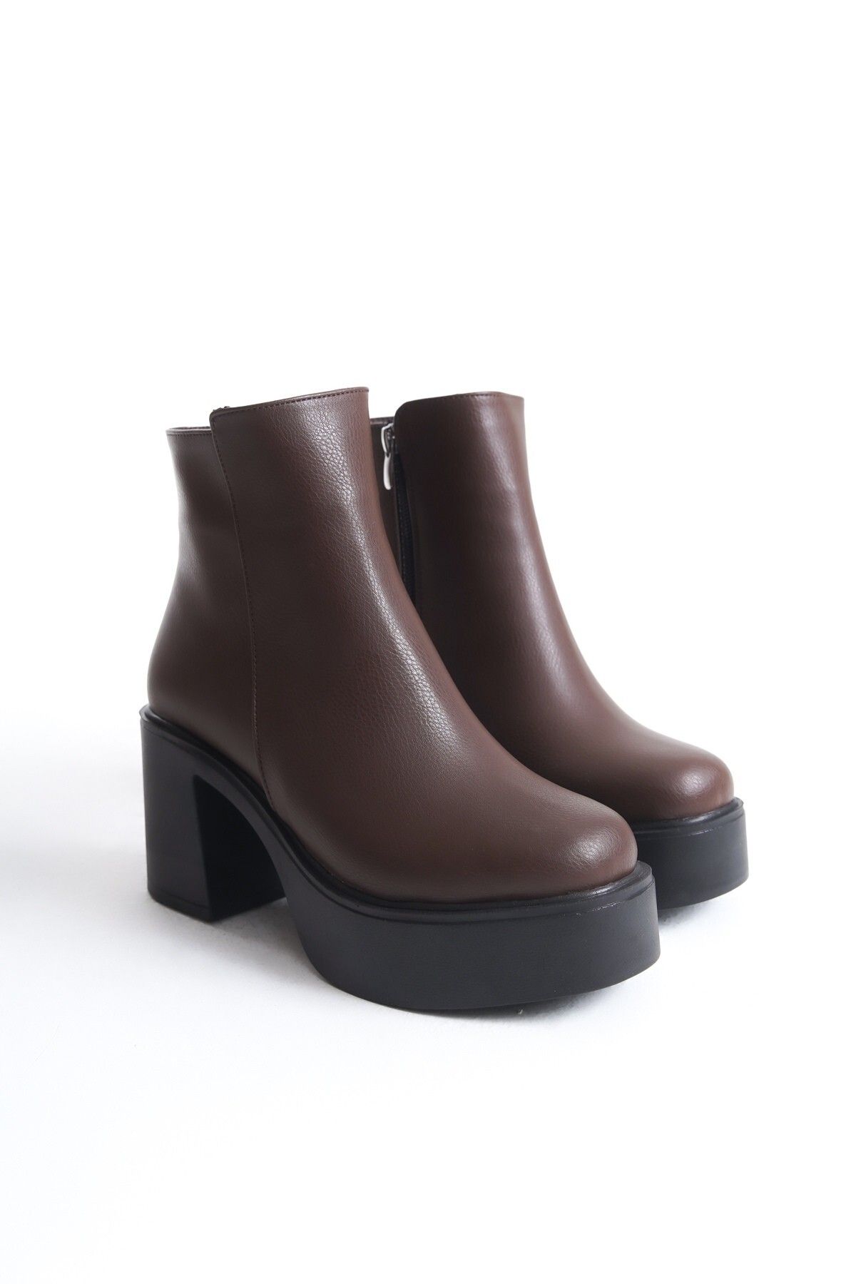 Modabuymus-Hancez Bitter Brown Platform Heeled Comfortable Women's Boots 2