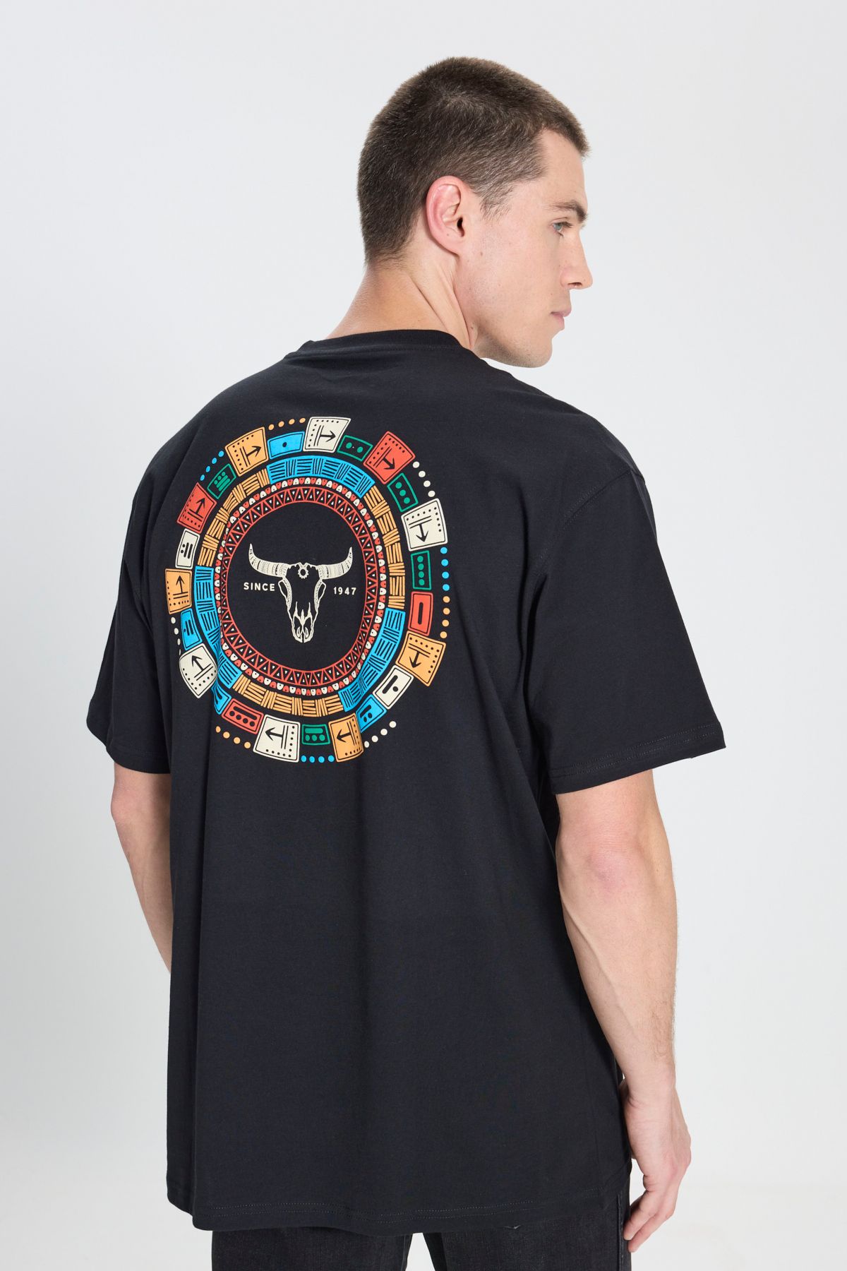 تی شرت مشکی مردانه سیاه یقه دوچرخه W241299001 شل و Wrangler