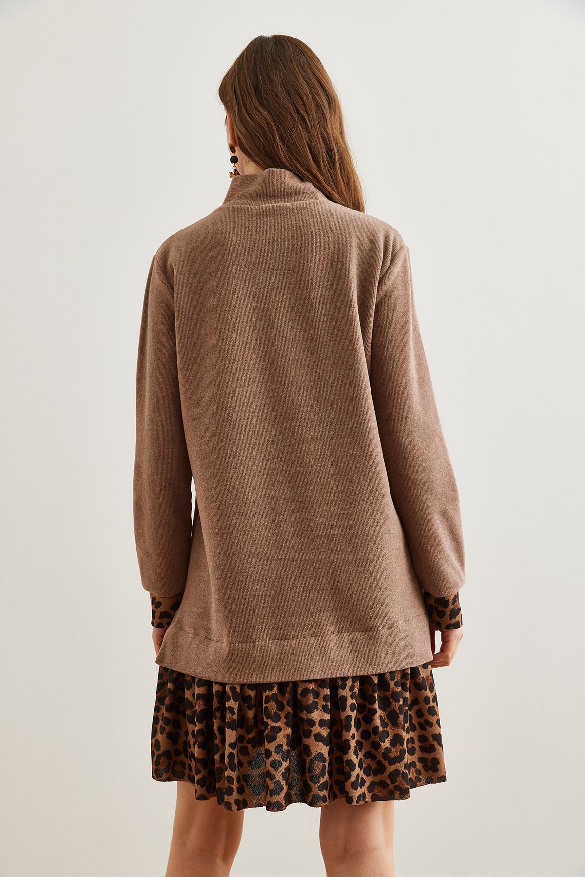 Kadın Camel Leopar Garnili Selanik Elbise ELB-19000965