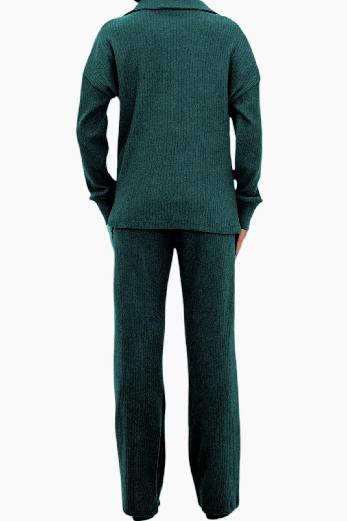 Trend Alaçatı Stili-Petrolblaues Damen-Top- und Palazzon-Hosen-Set mit Polokragen – ALC-796-001 3