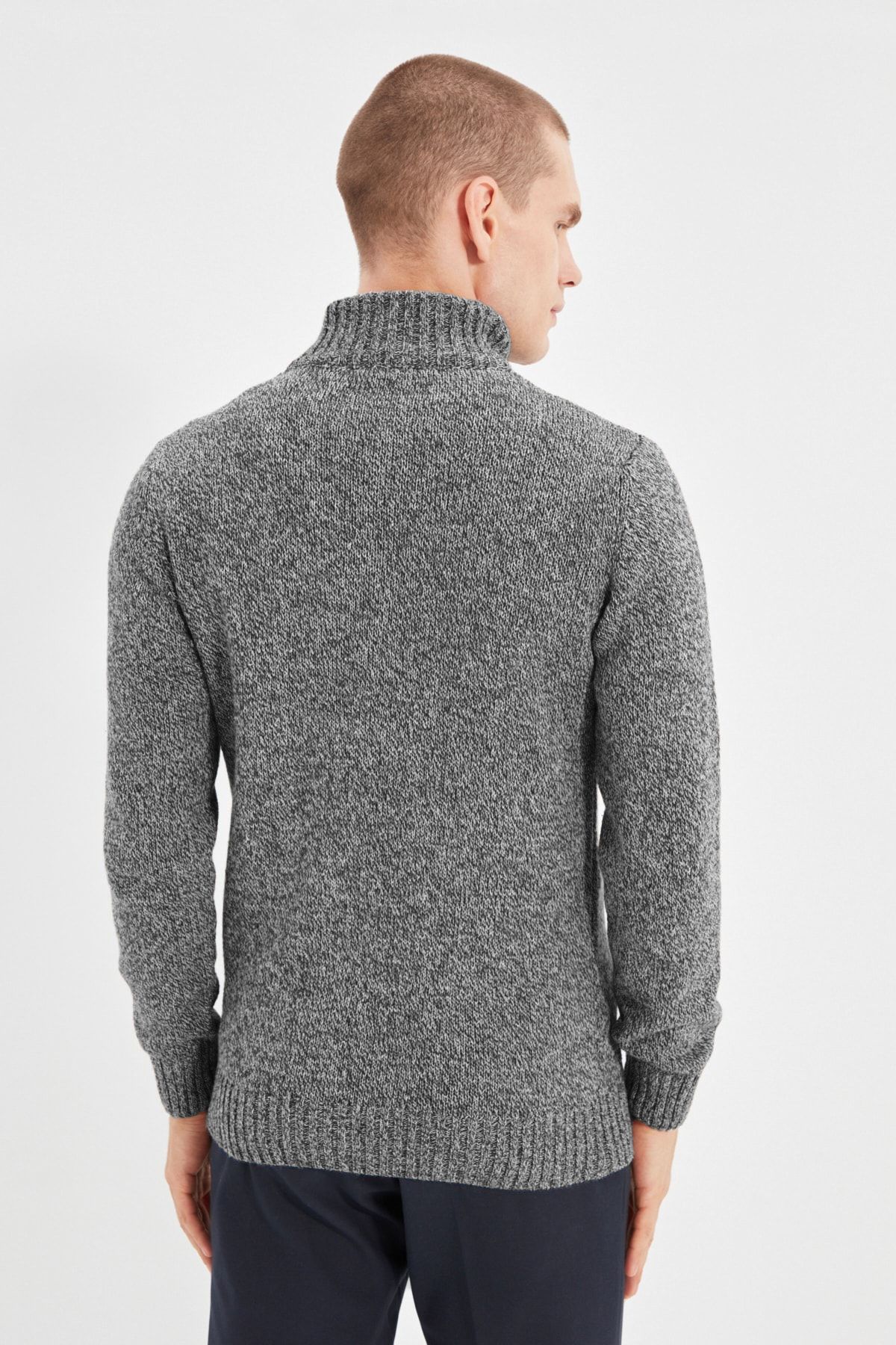 Trendyol Collection-Anthracite Casual Slim Fit Wool Half Fisherman Button Knitwear Sweater Tmnaw21Kz0394 5