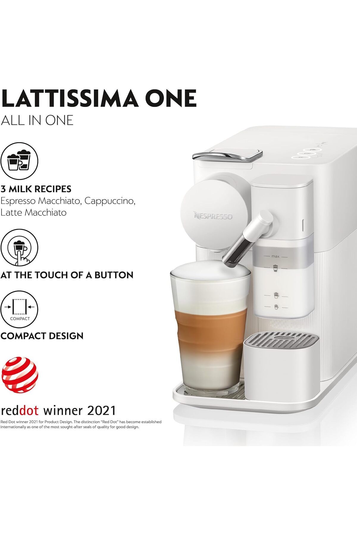 Nespresso-  ماكينة صنع القهوة Lattissima One من نسبريسو، بورسلين أبيض - إصدار الإمارات العربية المتحدة 6