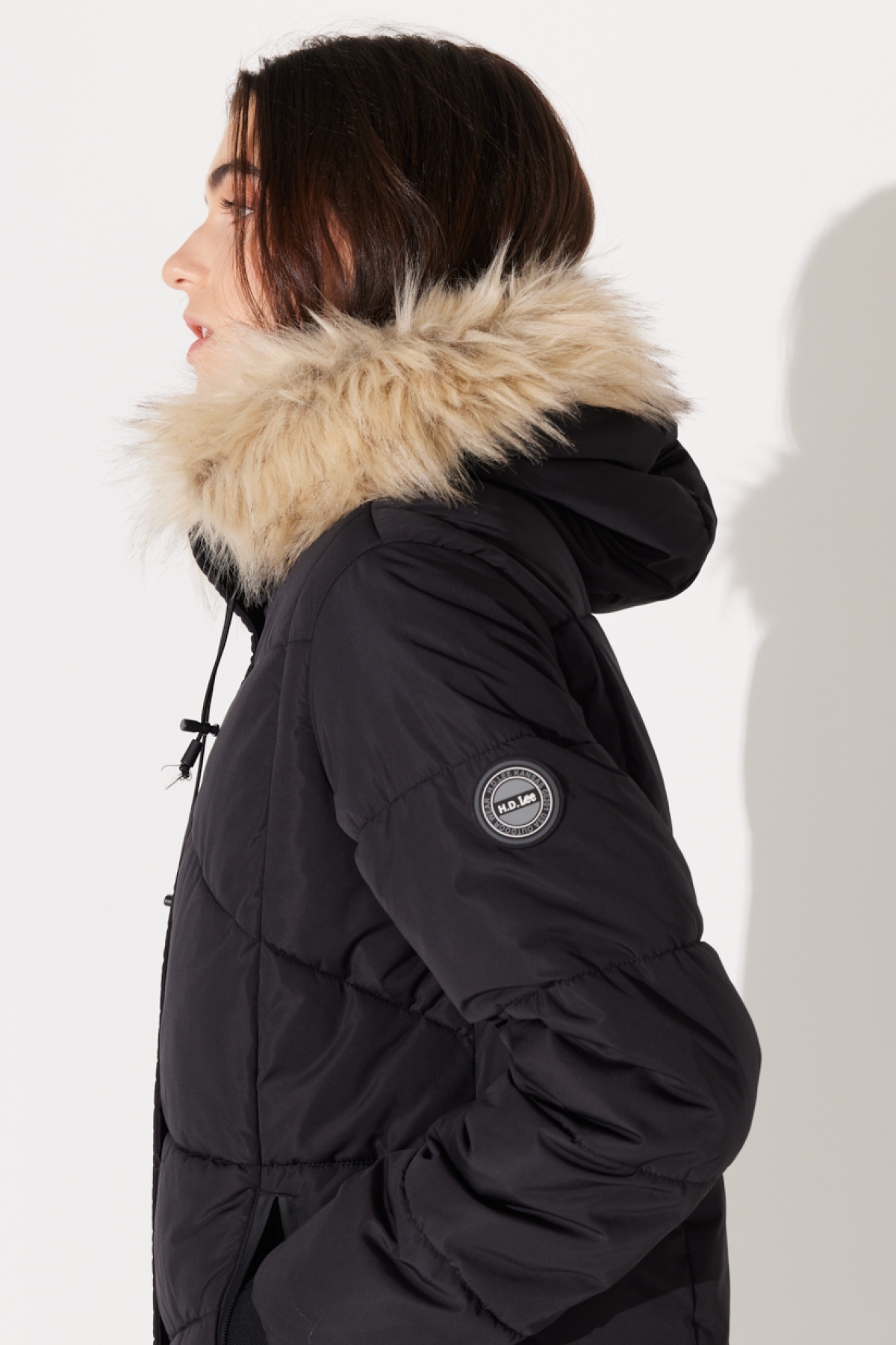 Lee  Regular Fit Normal Kesim Kapüşonlu Uzun Siyah Şişme Mont - Görsel 5