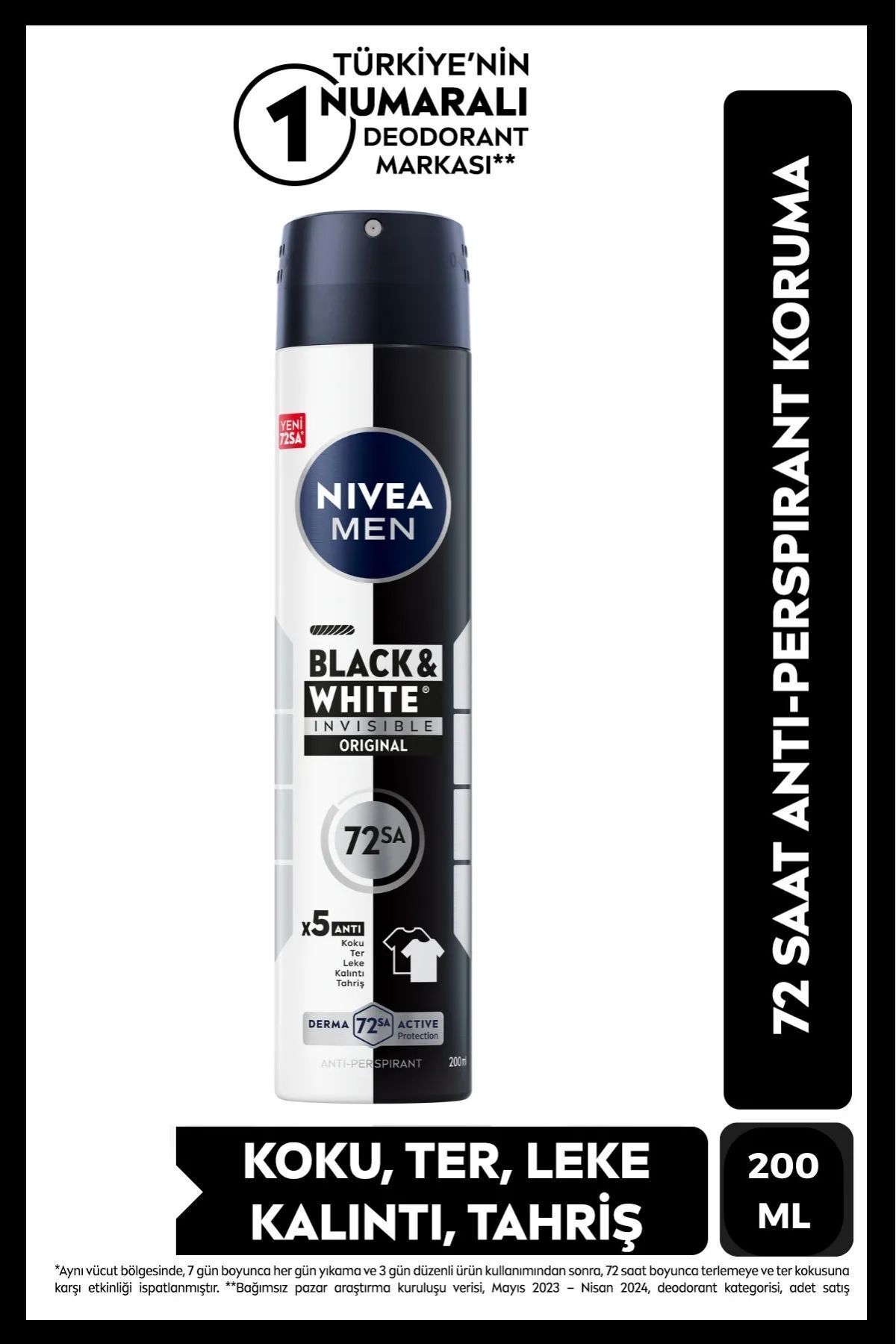 اسپری مردانه دئودورانت سیاه و سفید Invisible اصل 200 میلی لیتری 72 ساعته ضد تعریق ضد تعریق NIVEA