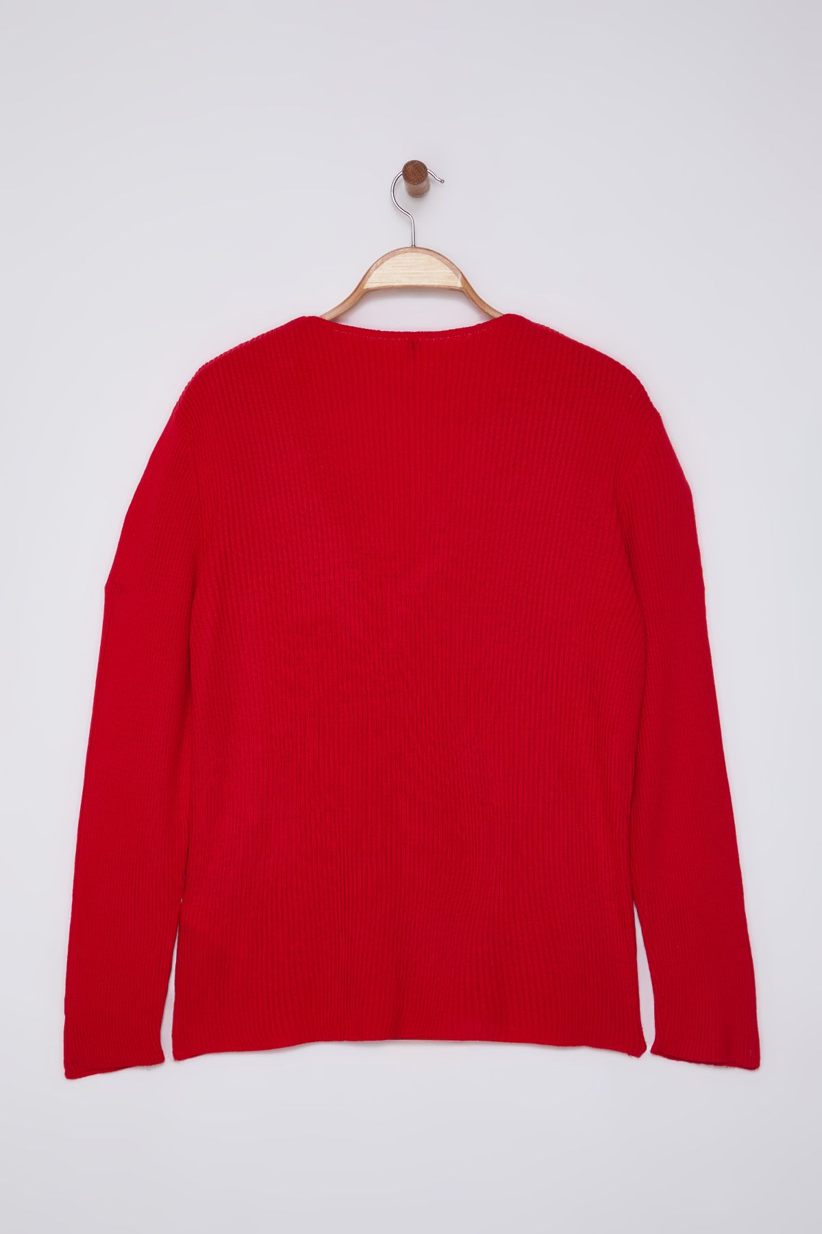 Trendyol Curve-V-Neck Red Knitwear Sweater - Front Knot Detail TBBAW24AN00101 16