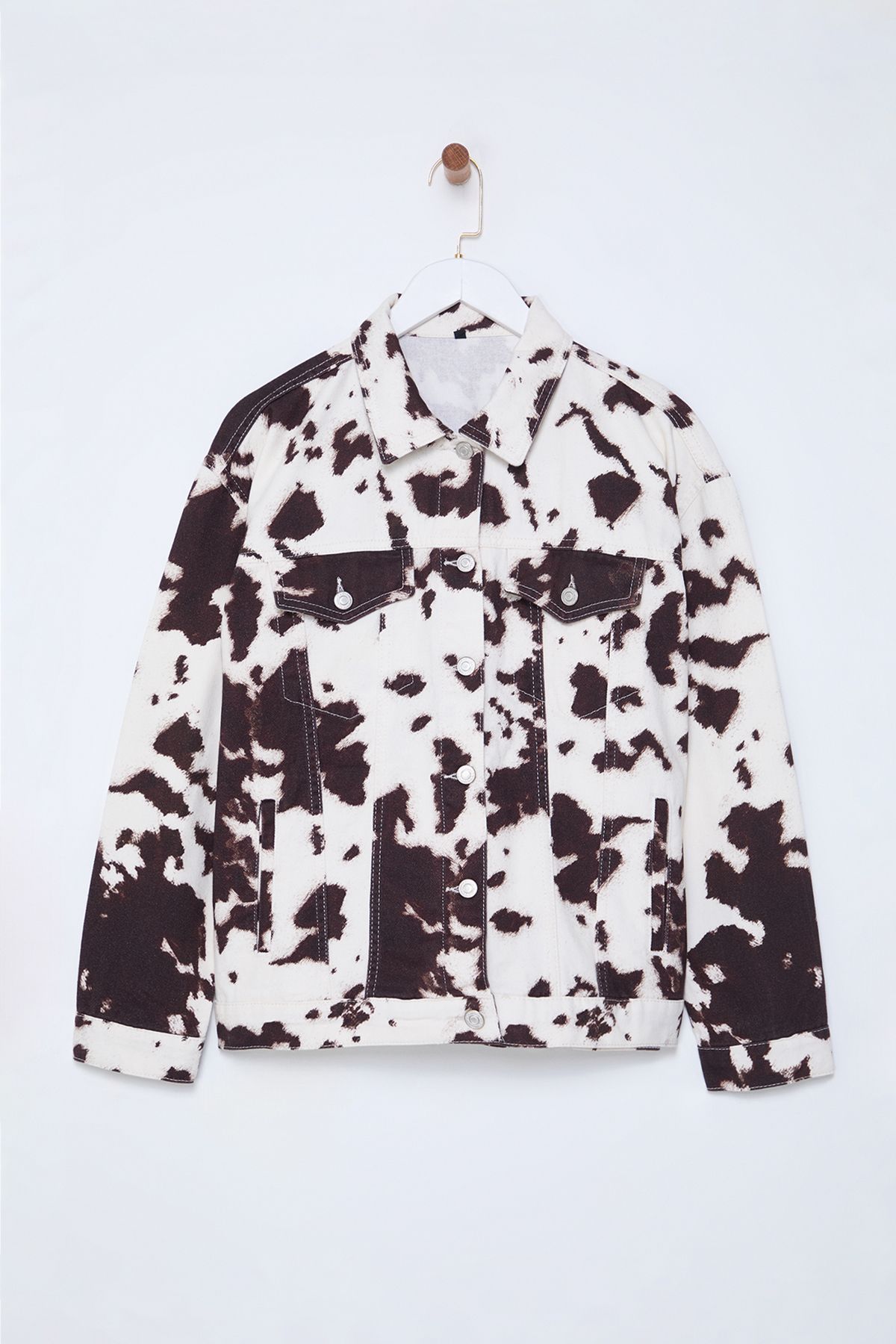 Trendyol Collection-Multicolor Cow Print Denim Jacket Twoaw25Ce00087 6