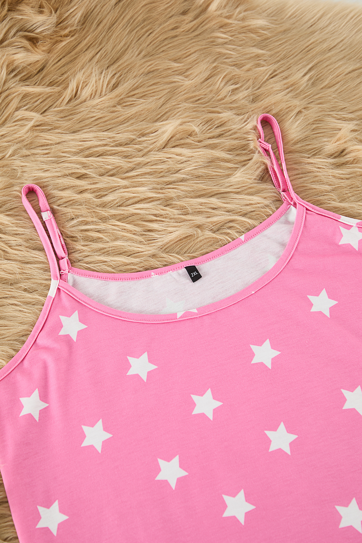 Trendyol Curve-Pink Straps Star Print Mini Knitted Nightgown Tbbss22Gc0049 2