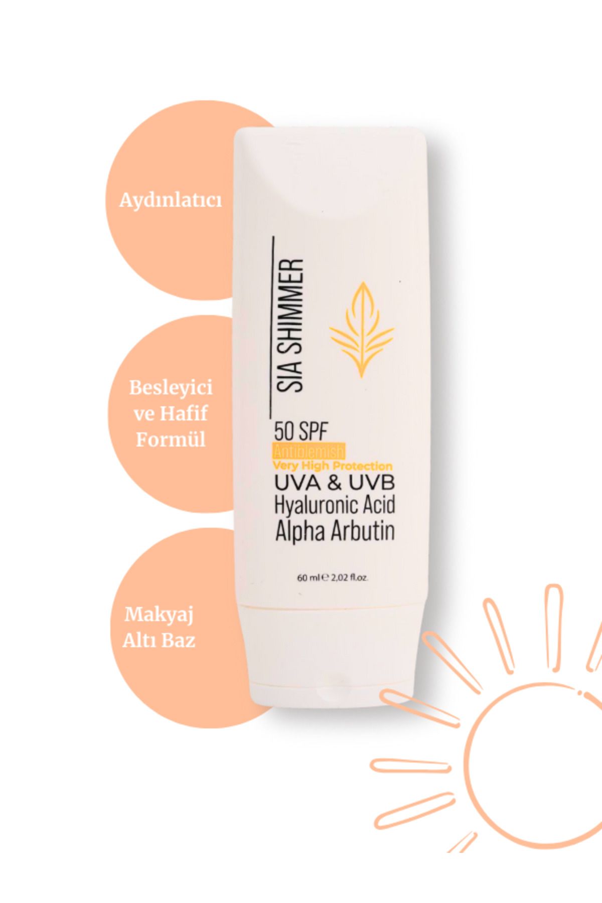 SIA SHIMMER-New Generation Anti-Blemish and Revitalizing Sunscreen with Mineral Filter - 60 ml 50 Spf Non-Nano Formula 2