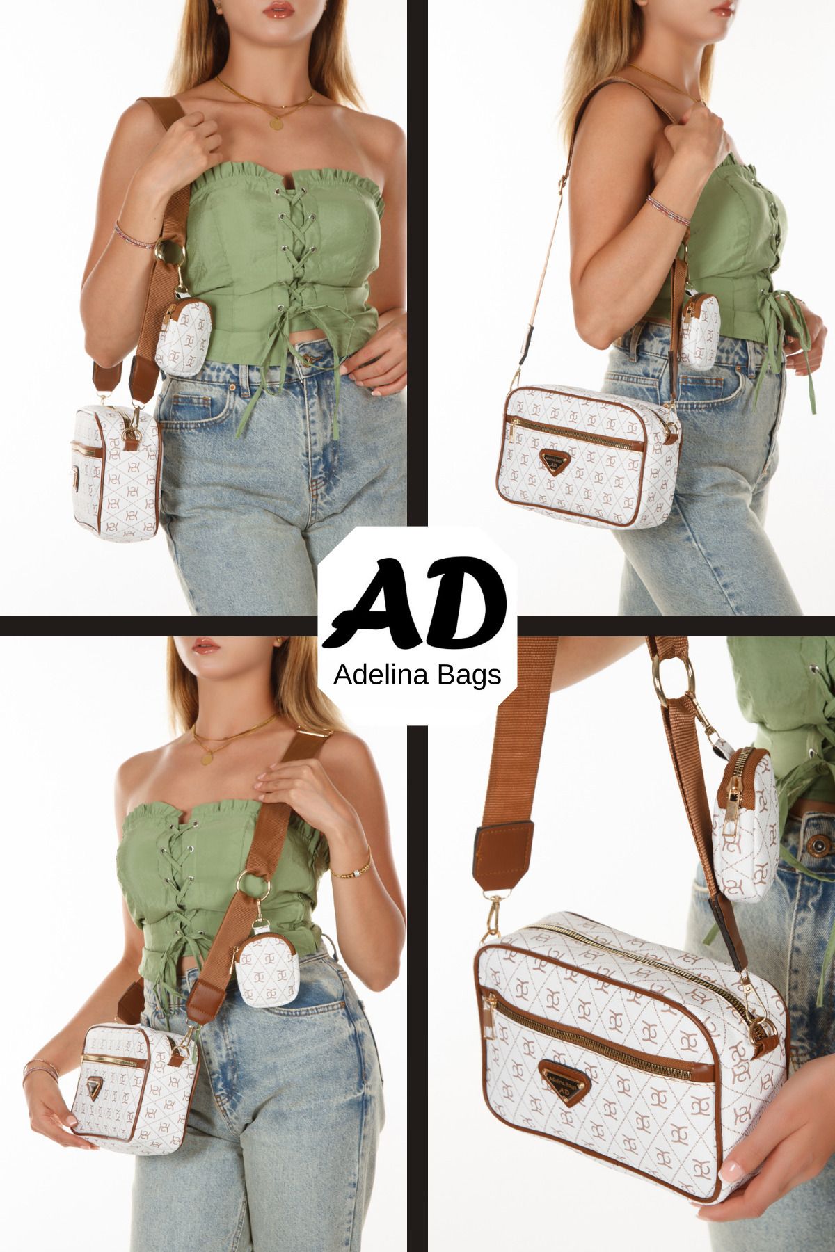 Adelina Bags-Dámská kabelka přes rameno bílá Crossbody - S peněženkou 3