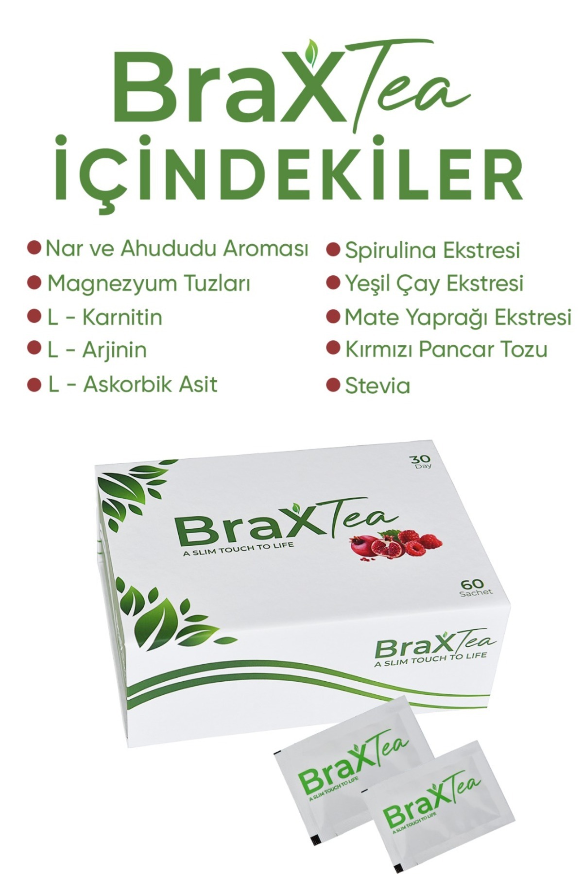 Brax-Herbal Detox Tea – Pomegranate & Raspberry Flavored |   With Spirulina and Mate Leaf |   2-Pack Form Tea 5