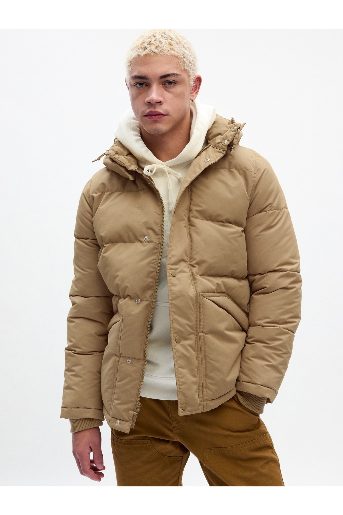 GAP Erkek Bej ColdControl Max Short Puffer Şişme Mont — بژ 726357
