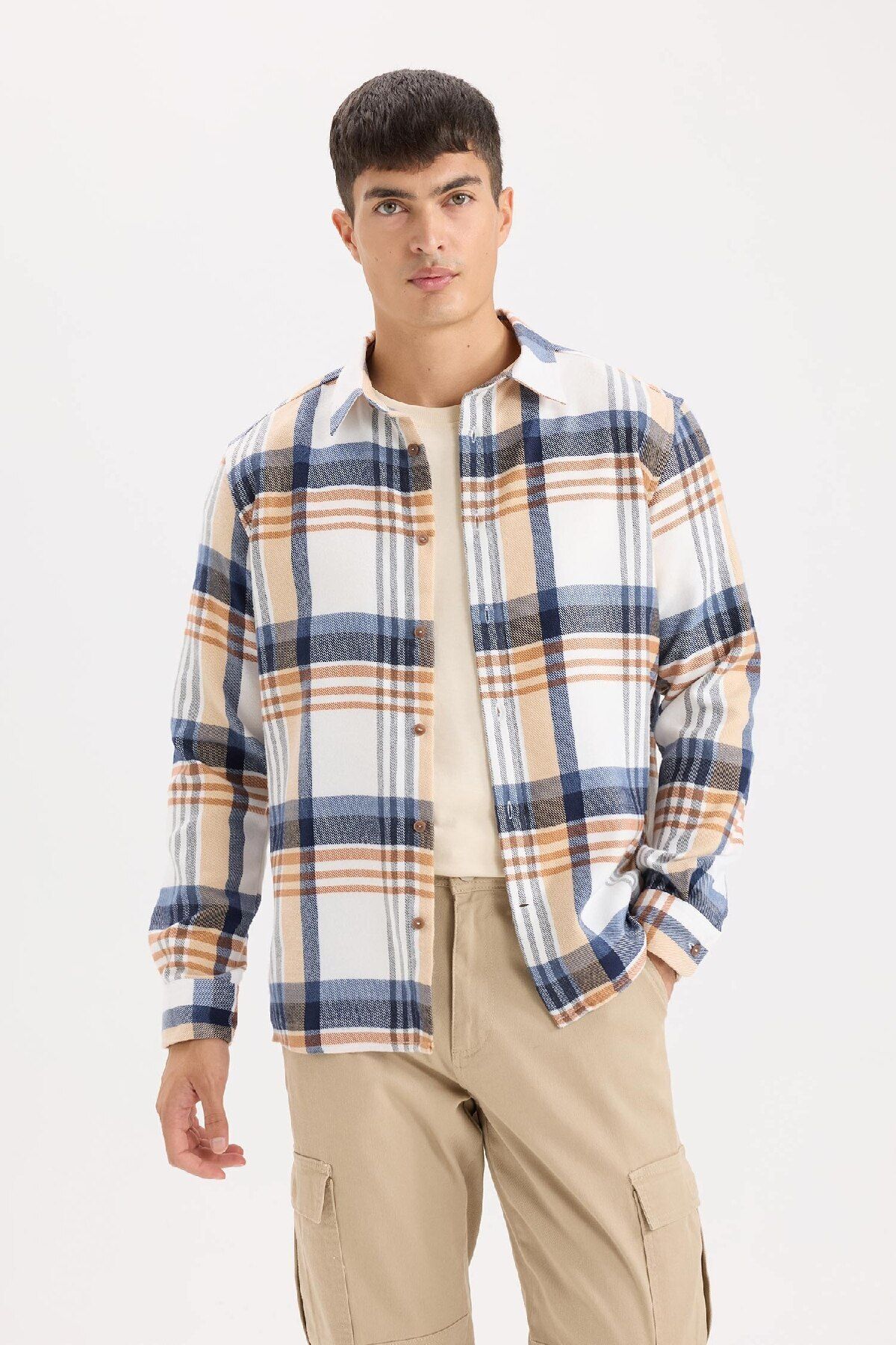 DeFacto-Long Sleeve Flannel Polo Shirt - Regular Fit D5835Ax24Au 1