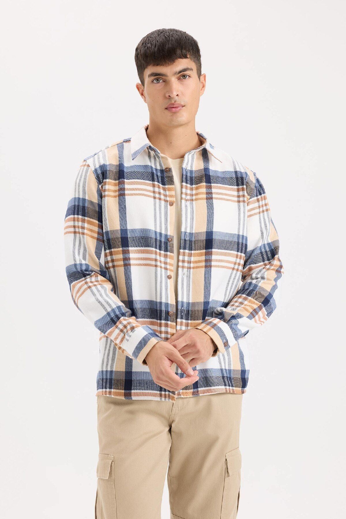 DeFacto-Long Sleeve Flannel Polo Shirt - Regular Fit D5835Ax24Au 4