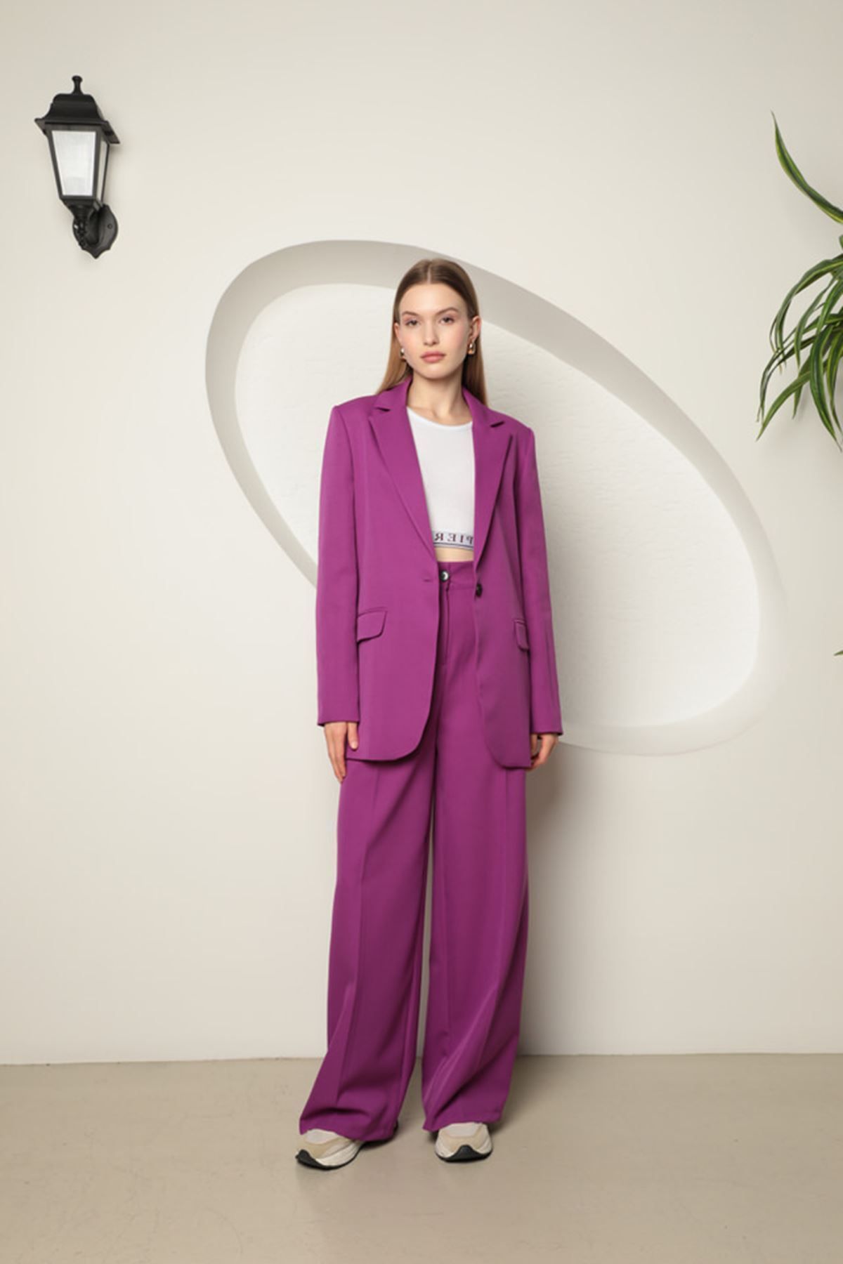 Graph Atlas Kumaş Kadın Oversize Ceket-Mor