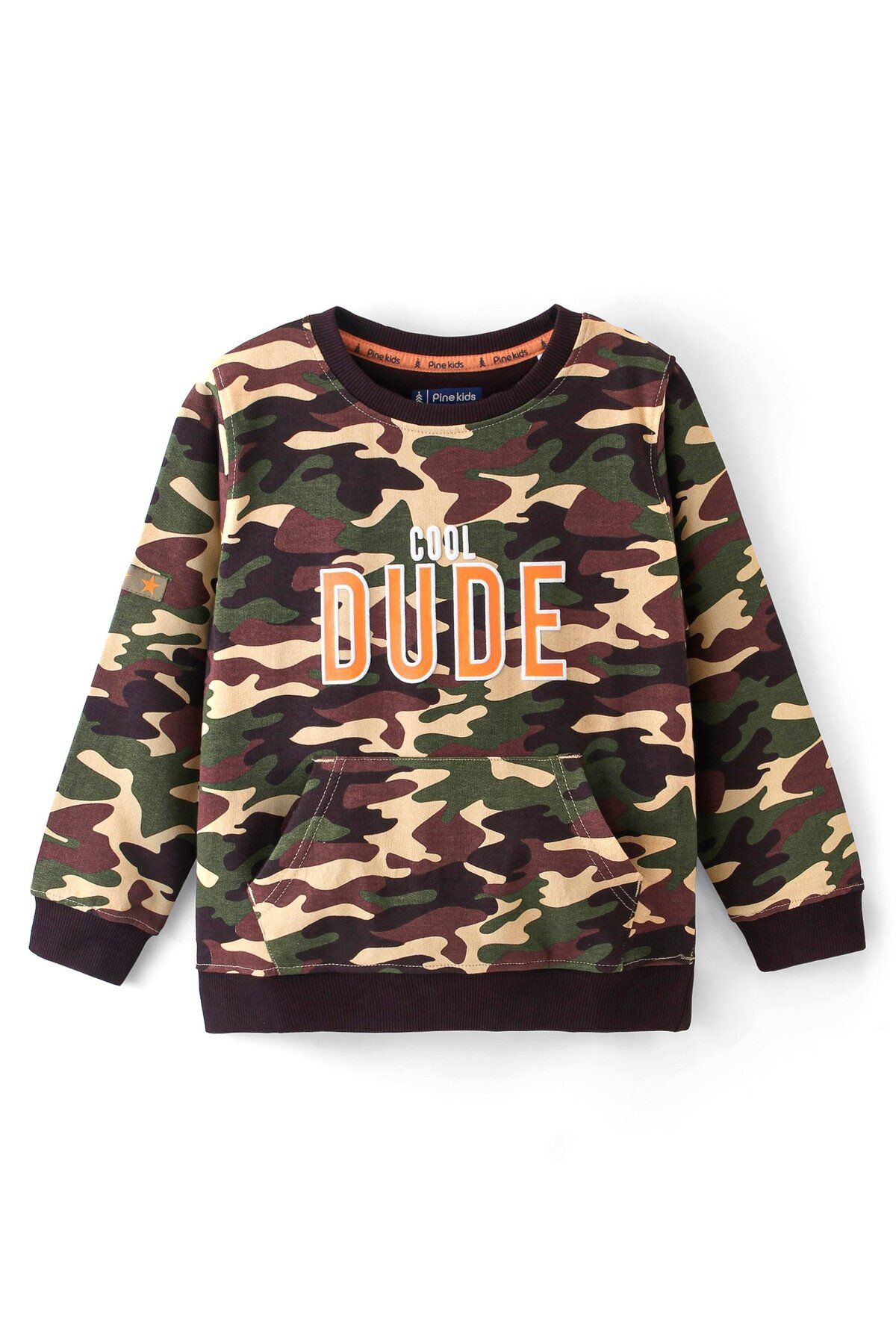 Pine kids-Full Sleeves Biowashed Sweatshirt Camouflage Print - Green & Brown 1