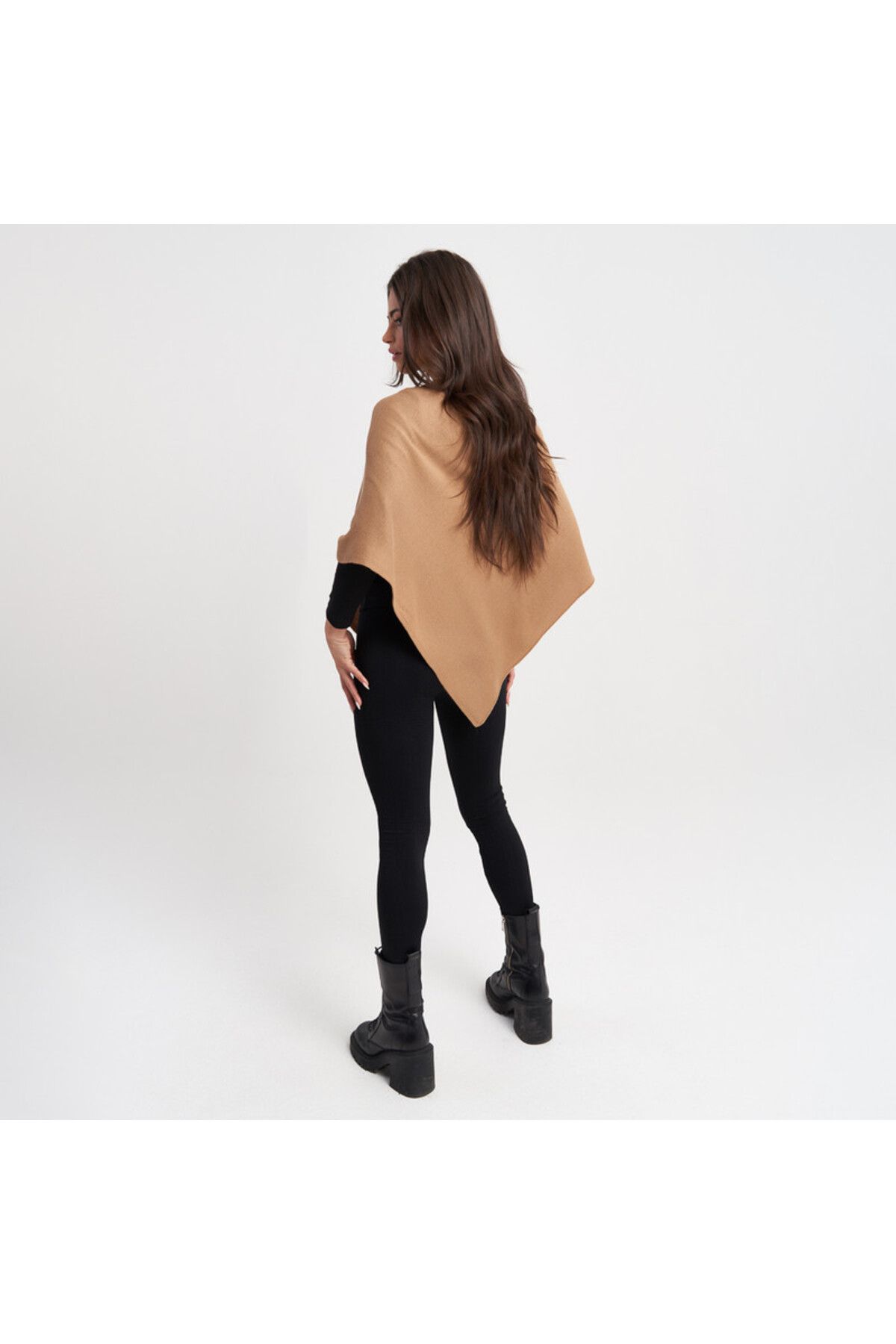 Hailys-Camel Knit Poncho for Women 4