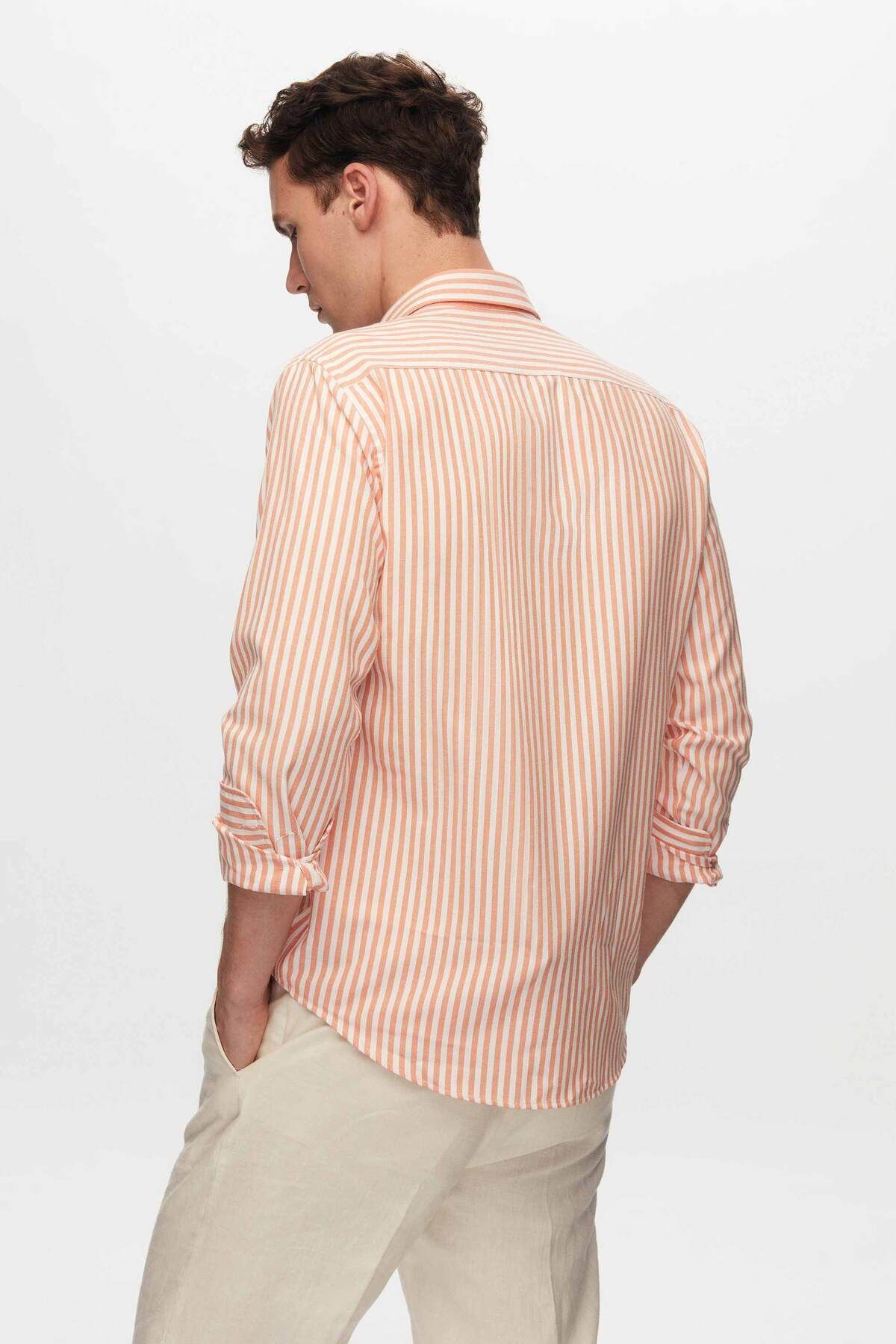 D'S Damat-Ds Damat Slim Fit Orange Striped Shirt 4