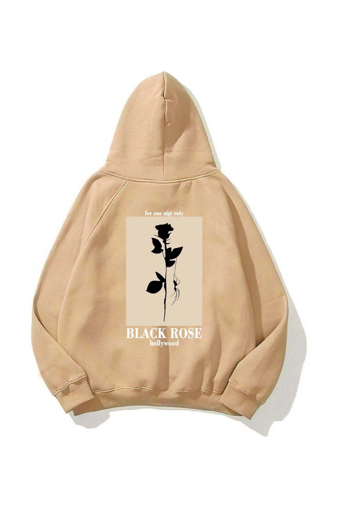 The Champ Clothing-Hooded Fleece Black Rose Printed Beige Unisex Hoodie Sweatshirt 1