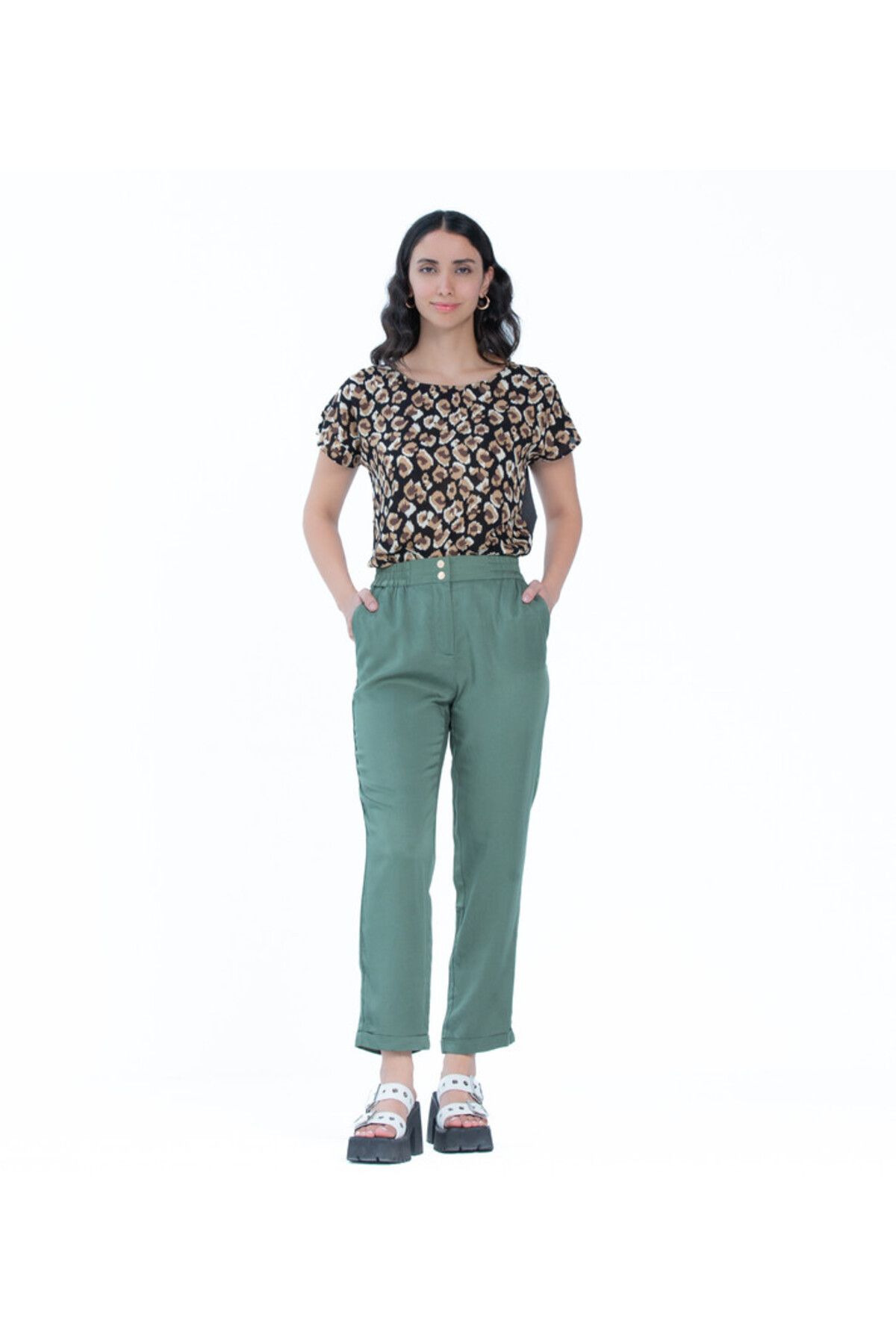 Zabaione-Green High-Waist Pants 3