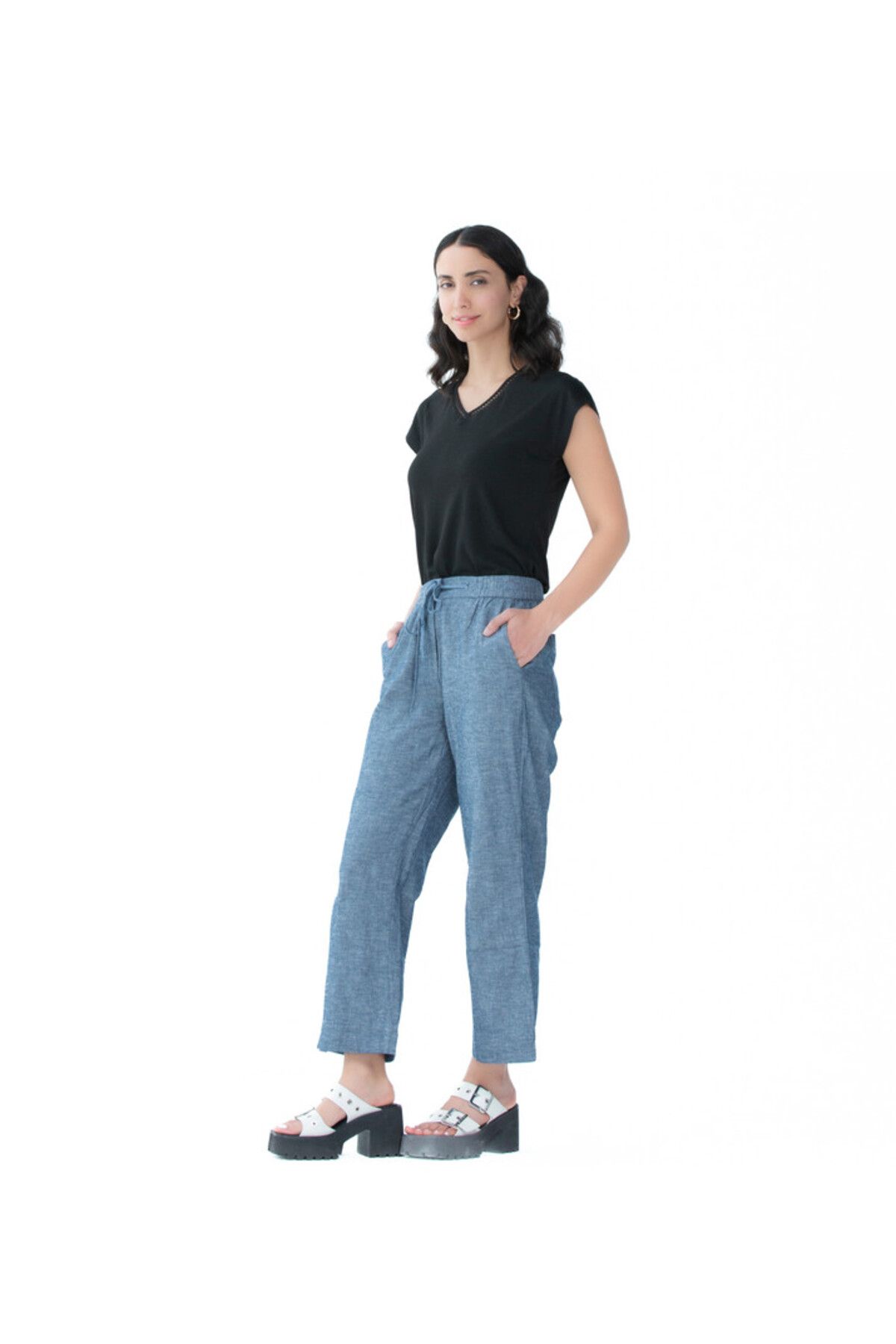 Zabaione-Women's Denim Drawstring Pants 4