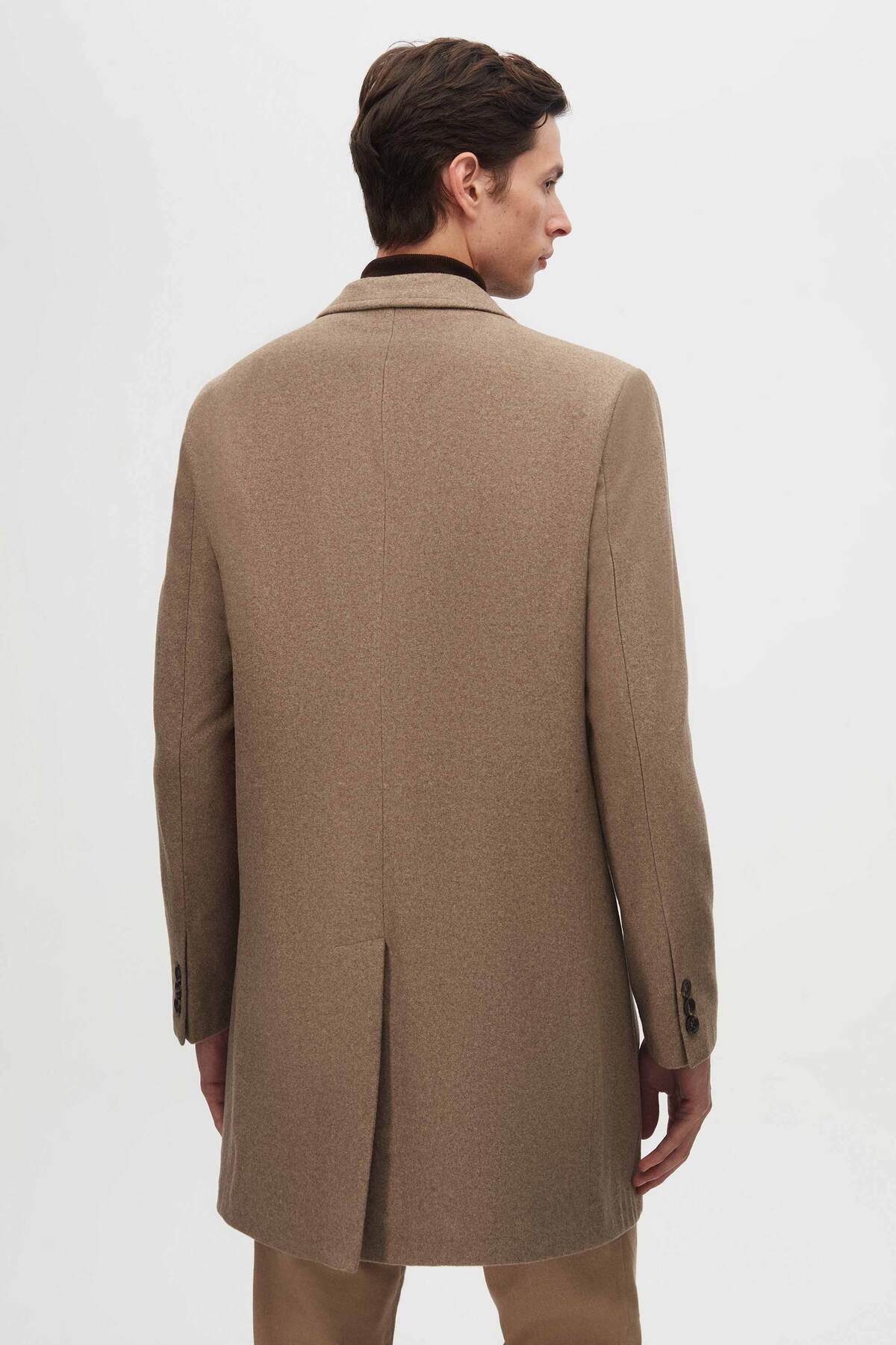 D'S Damat Ds Damat Regular Fit Bej Mono Yaka Kaşe Kaban görsel 4