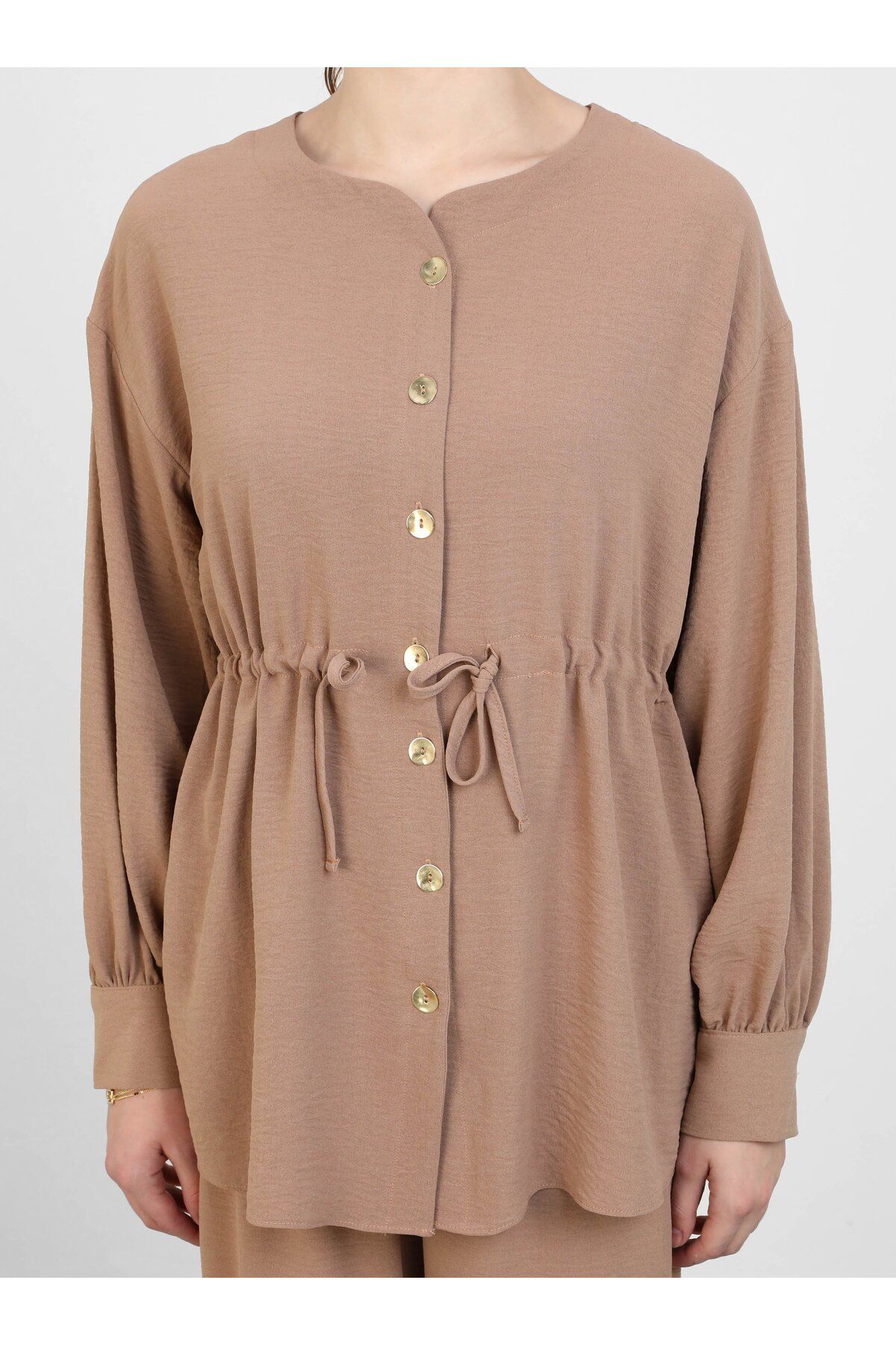 Refka-Aerobin Waist Drawstring Detailed Tunic&Pants Double Set - Milk Coffee - 3